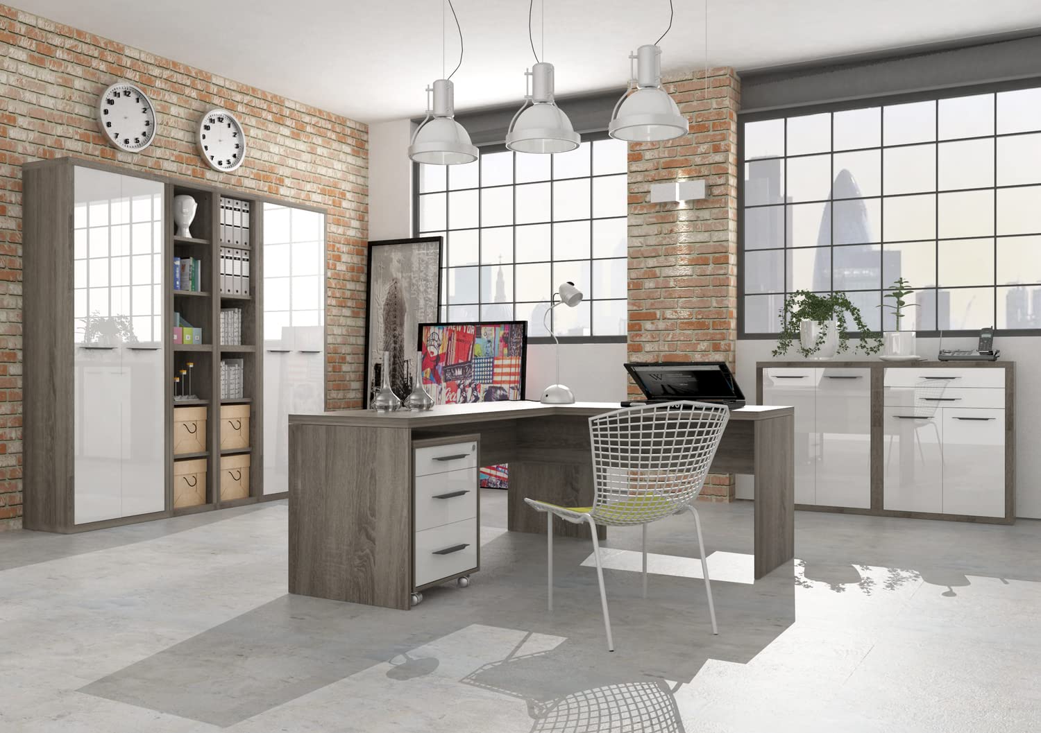 Composad Disegno ufficio completo 8 mobili rovere bianco