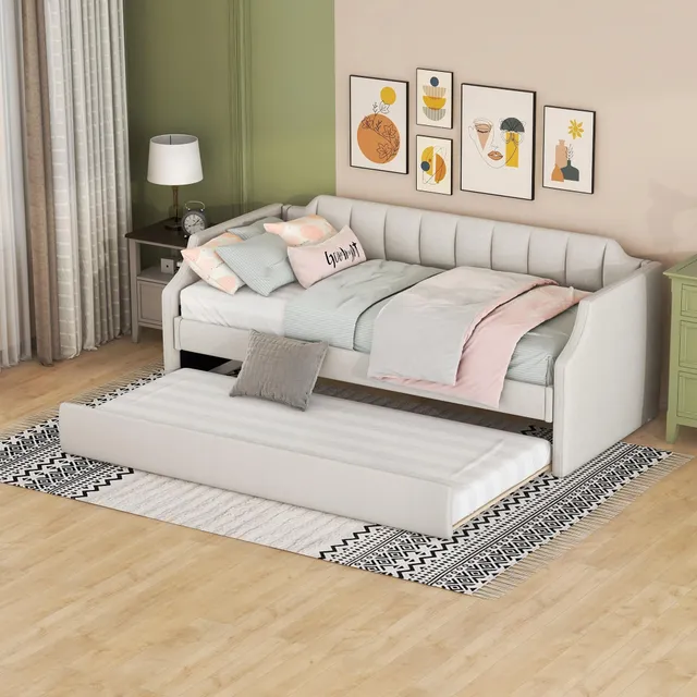 Dolamaní letto imbottito beige 90x200 con letto ospiti
