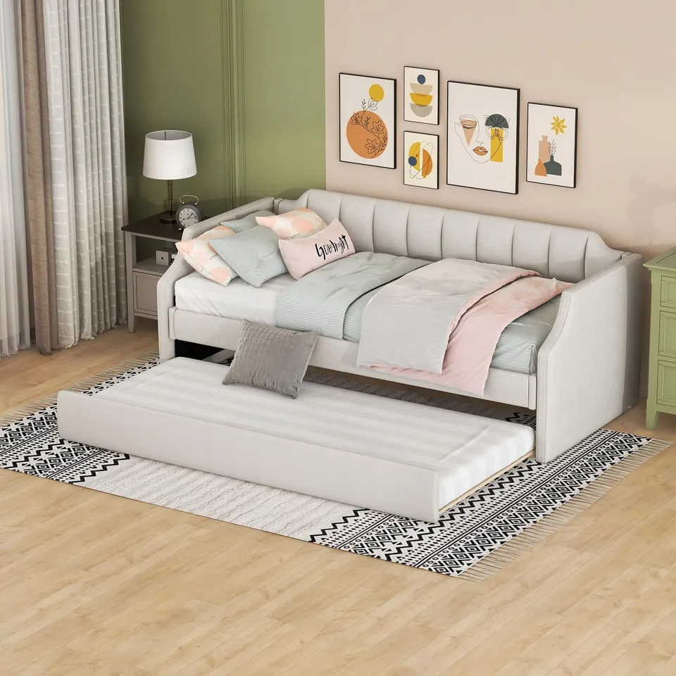 Dolamaní letto imbottito beige 90x200 con letto ospiti