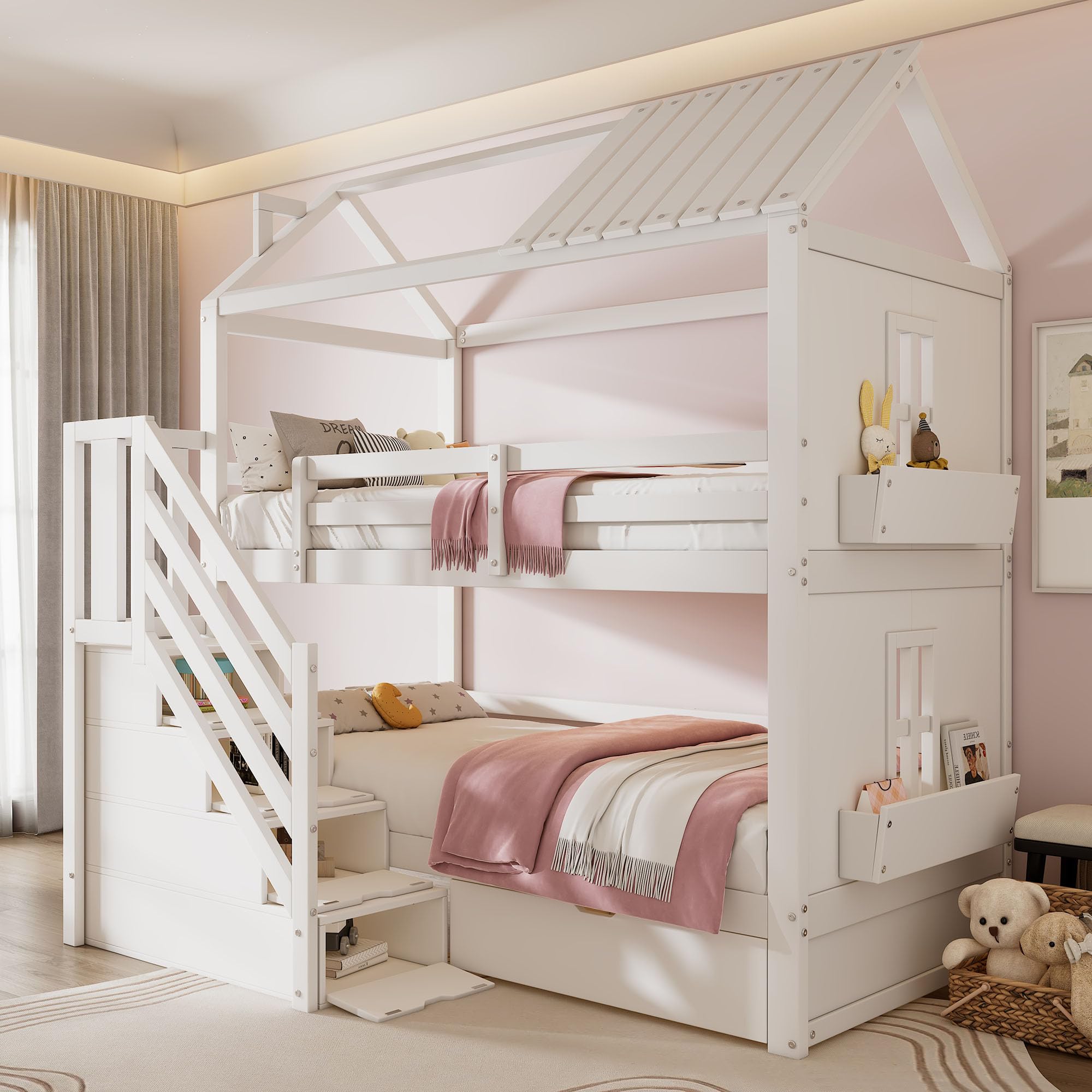 Dolamaní letto a castello bambini bianco 90x200 pino