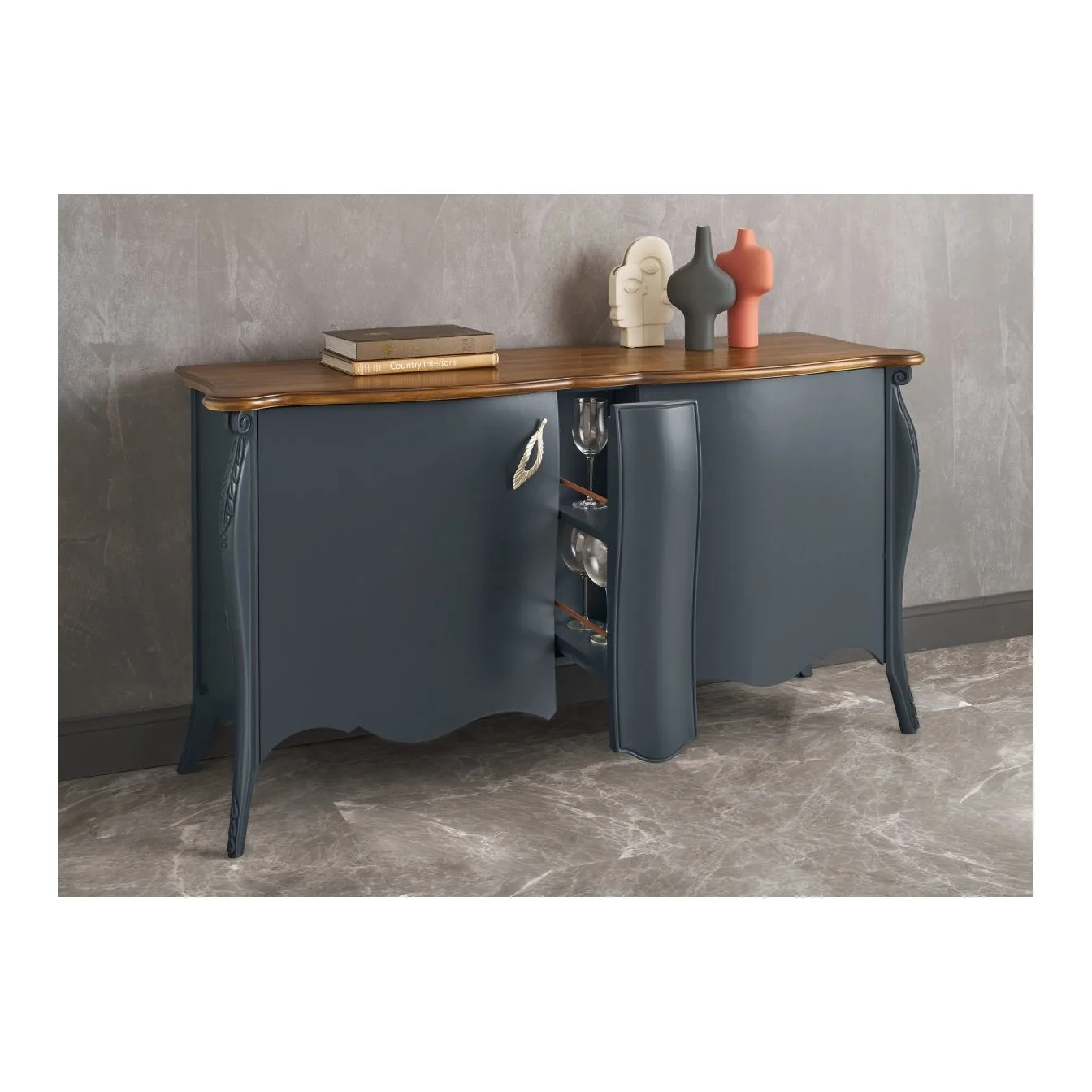 Epocantica credenza intagliata 2 ante con carrello