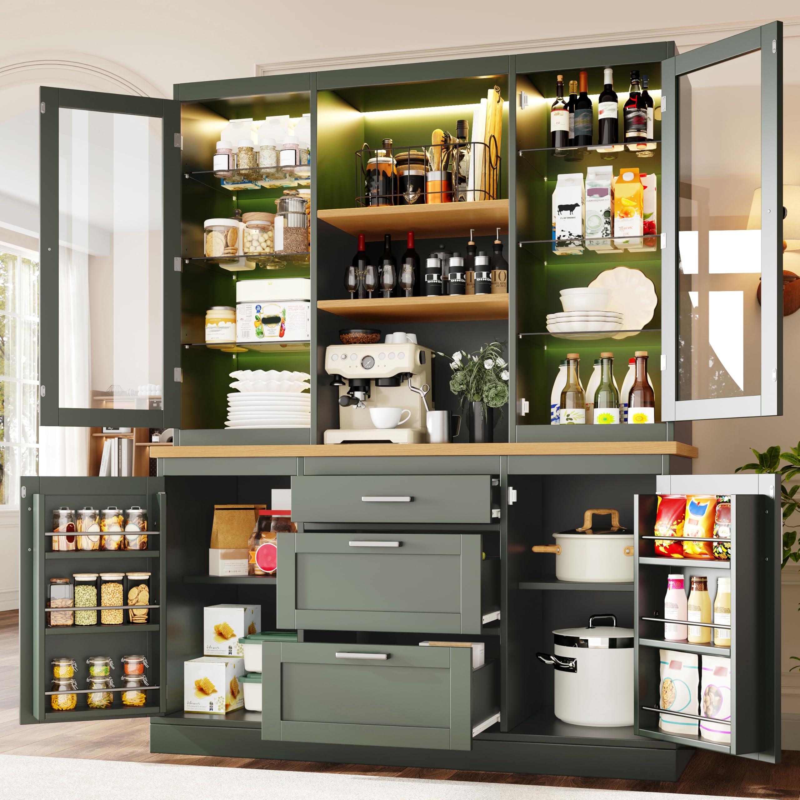 Dolamaní Credenza Verde 140x40x185 cm LED App 3 Cassetti