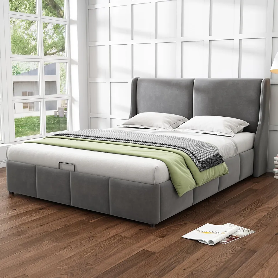 Dolamaní Letto Matrimoniale Contenitore 160x200 Grigio in Velluto