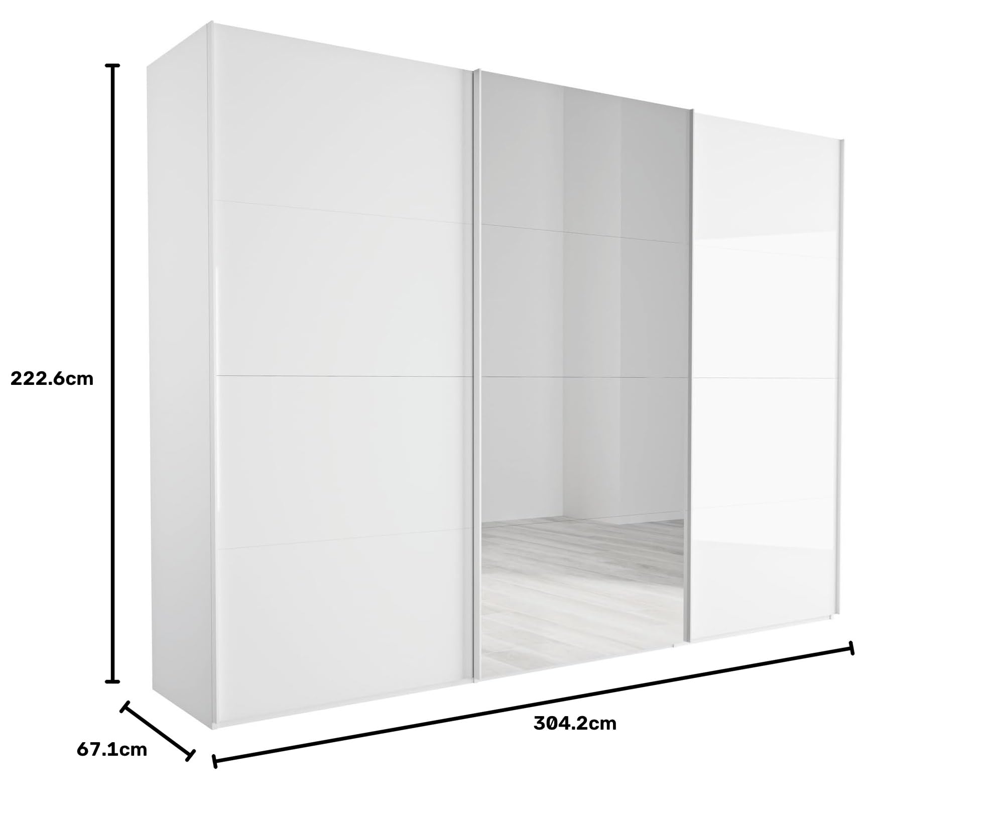 Composad Systema Armadio 3 Ante 1 Specchio Bianco Laccato 304cm