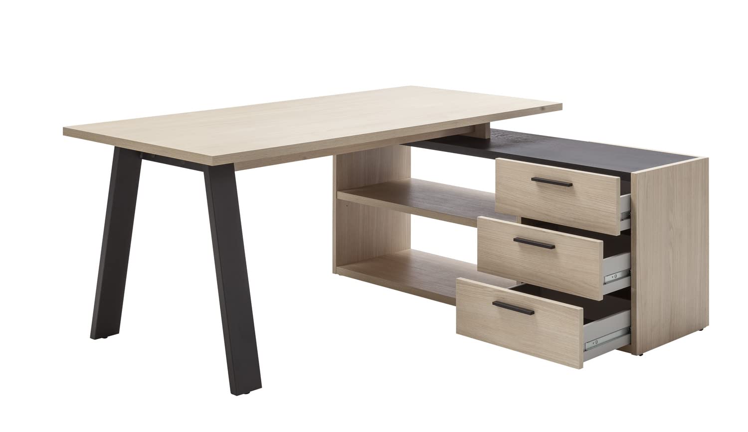 Composad Davinci Scrivania Angolare 3 Cassetti Rovere Nero