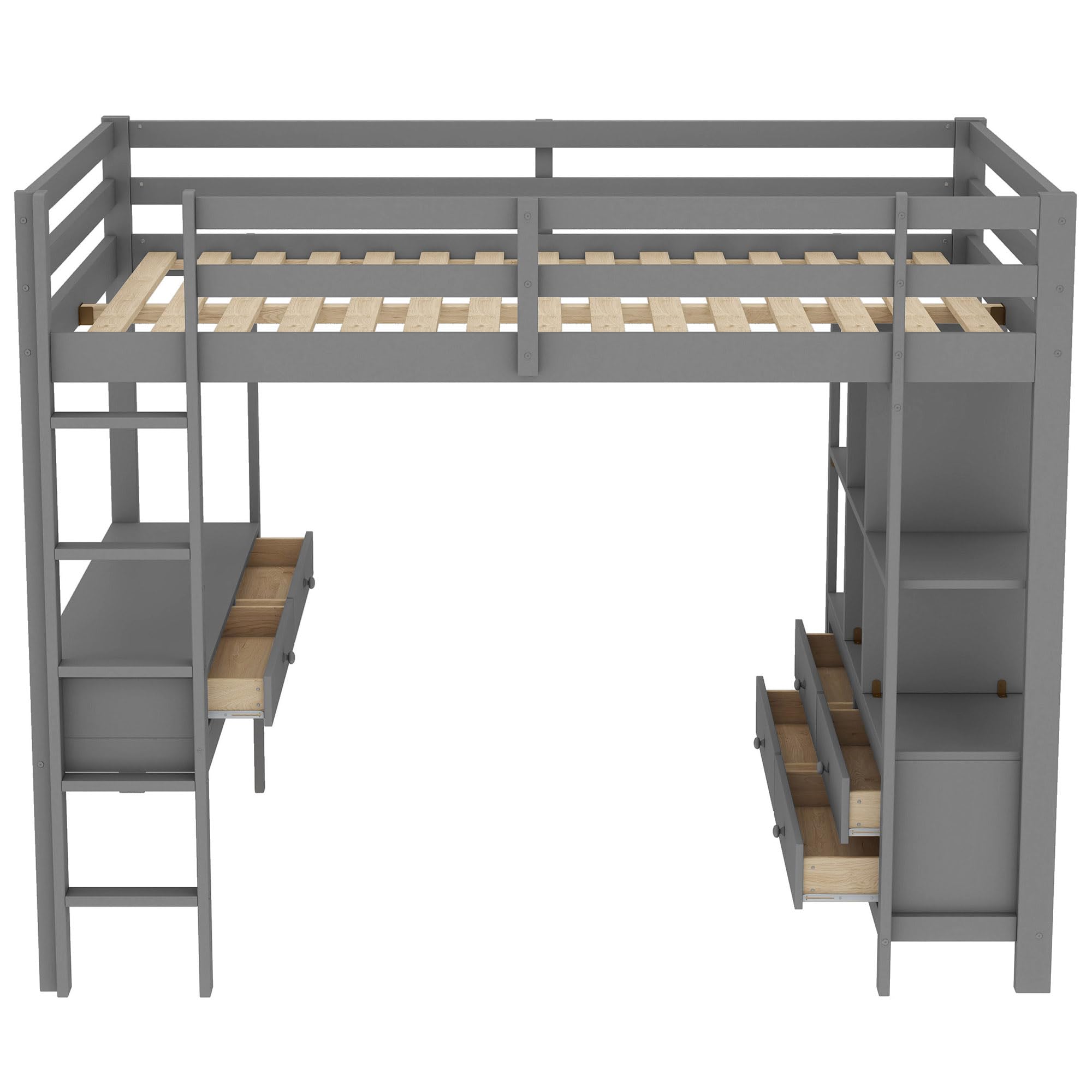 Dolamaní Letto Soppalco 140x200 Grigio con Scrivania e Cassetti