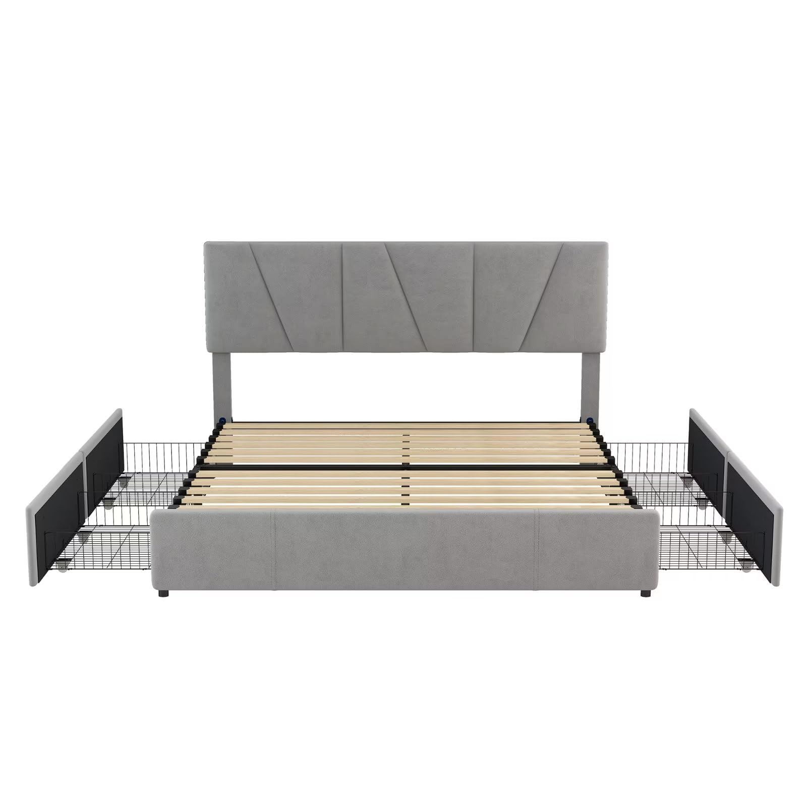 Dalamaní Letto Imbottito Velluto 160x200 Grigio 4 Cassetti
