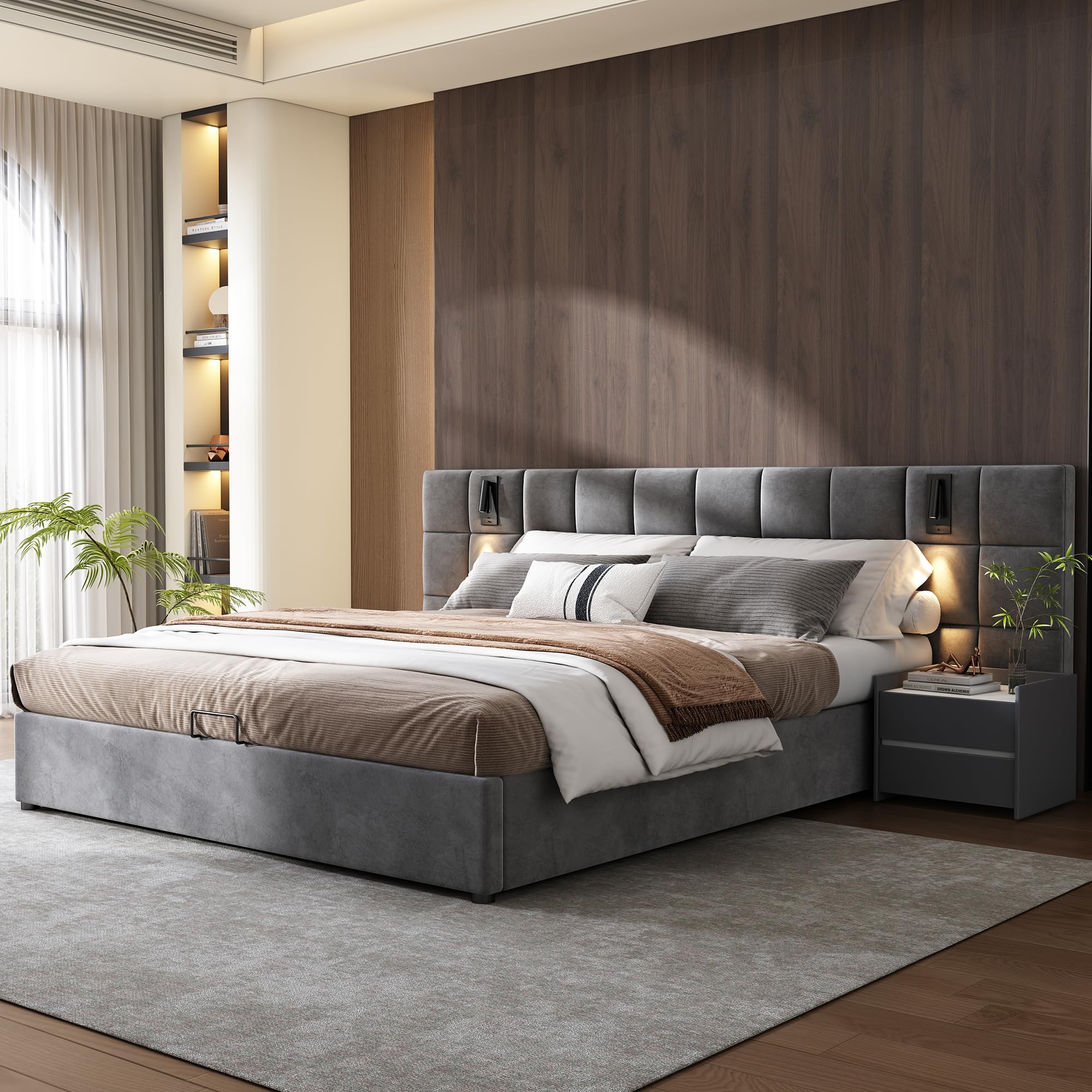 Dolamani letto imbottito contenitore 180x200 grigio velluto
