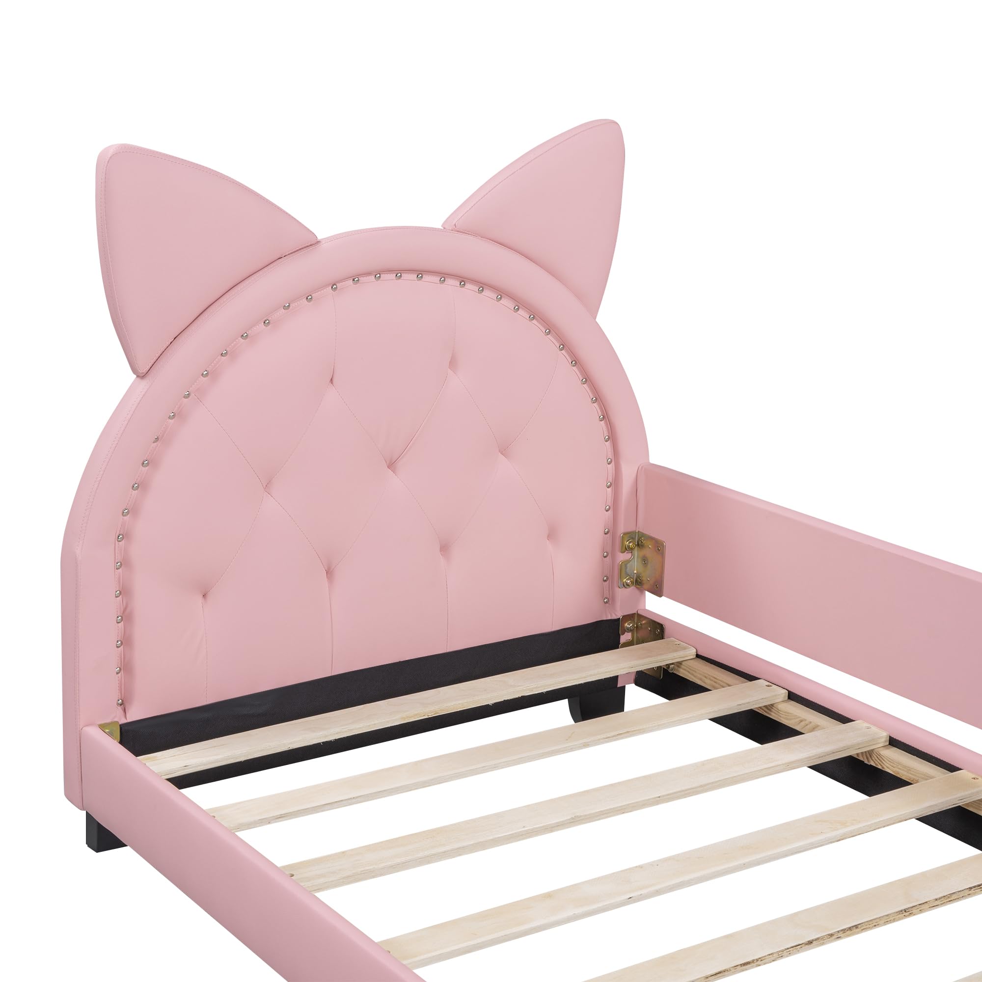 Dolamaní Letto bambini 90x200 rosa in ecopelle orecchie gatto