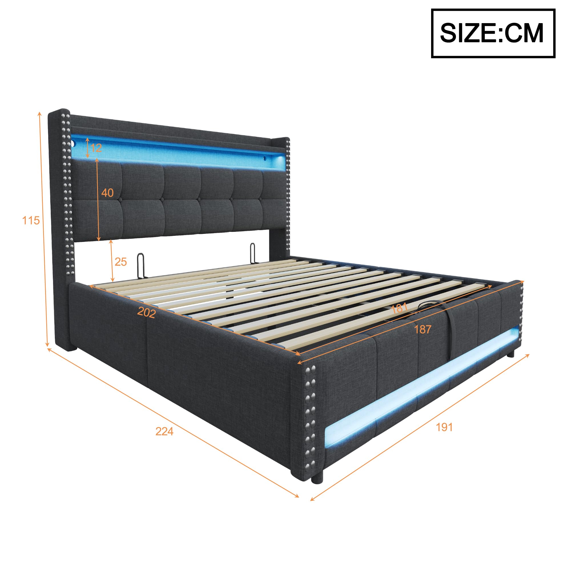 Dolamaní Letto contenitore 180x200 grigio lino LED USB