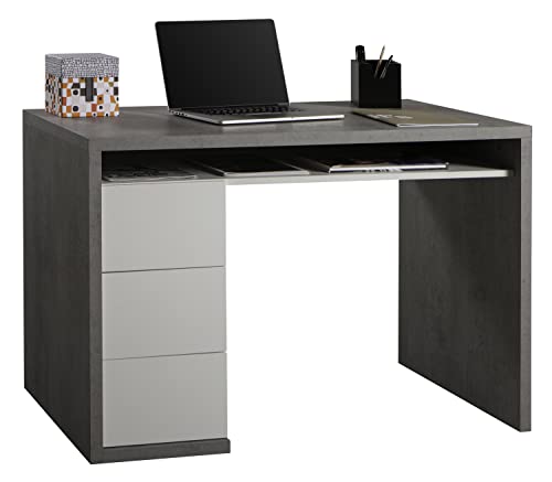 Composad Moneta Scrivania 3 Cassetti Cemento Bianco 110 cm