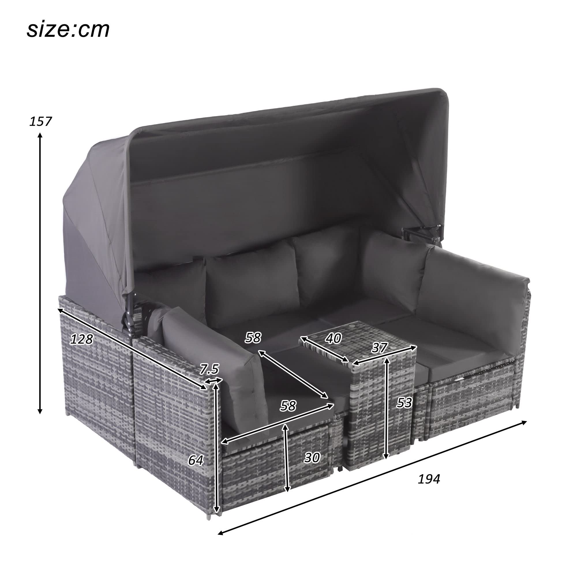 Dolamaní set salotto giardino rattan grigio con baldacchino