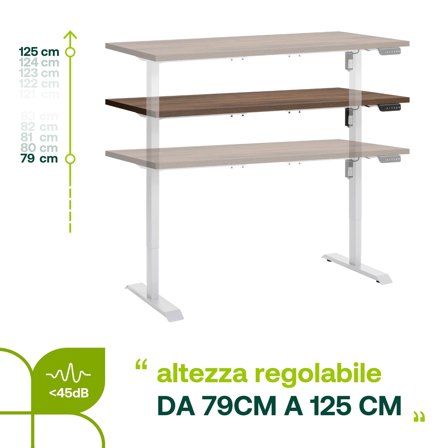 Composad Energia scrivania altezza regolabile 150x69 noce brera bianco