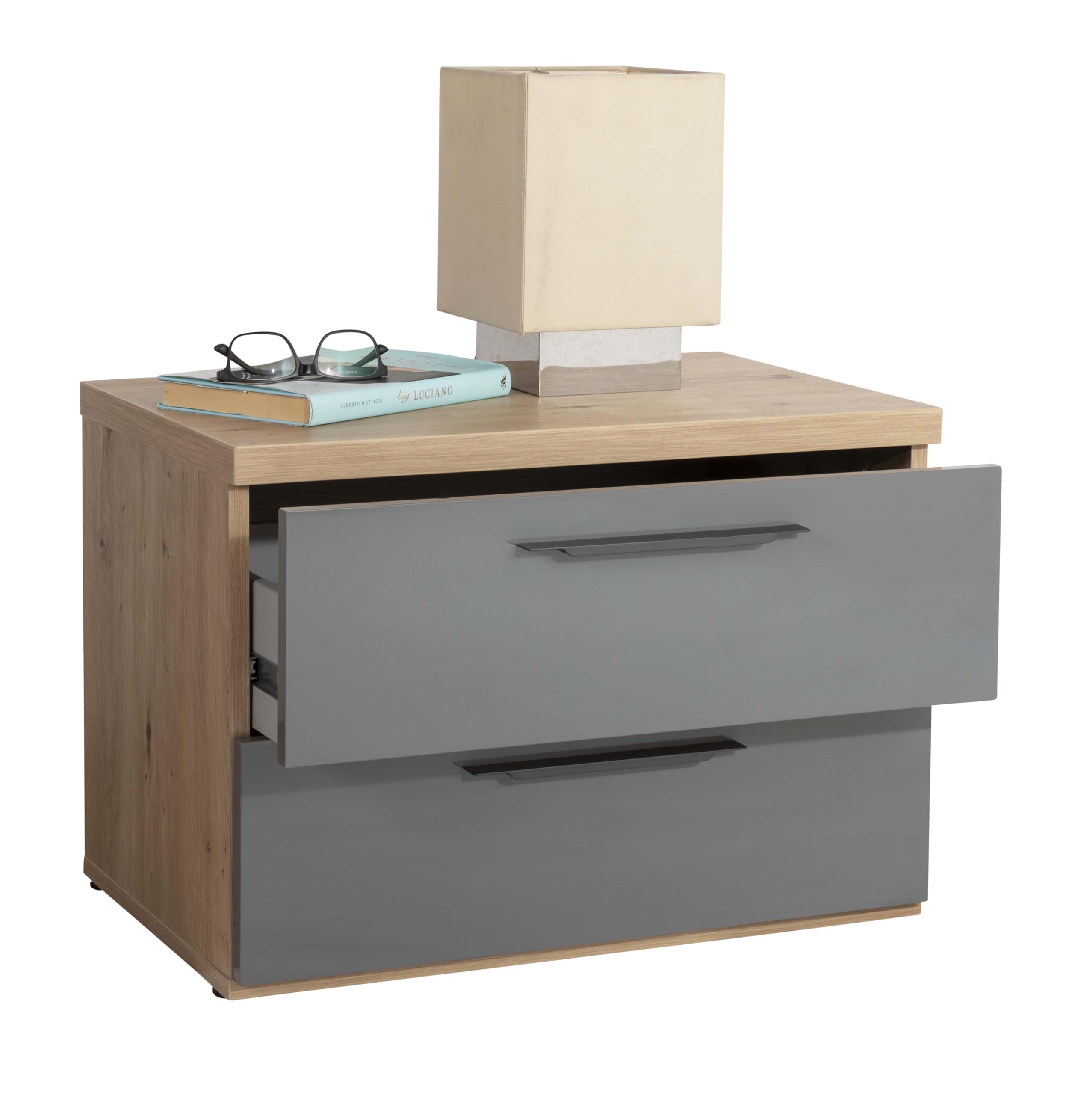 Composad Sposami comodino 2 cassetti rovere mielato grigio titanio