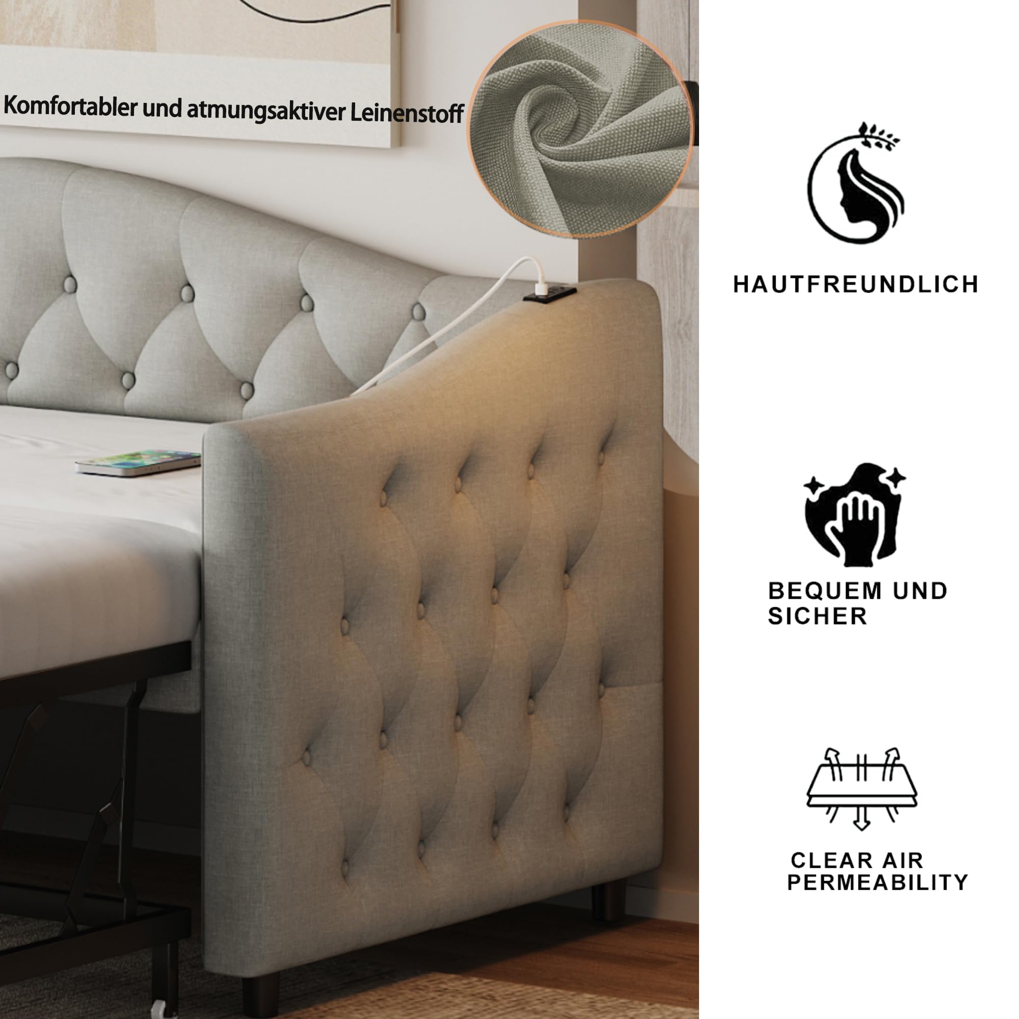 Dolamaní Divano Letto 90/180x200 Grigio Tessuto Lino