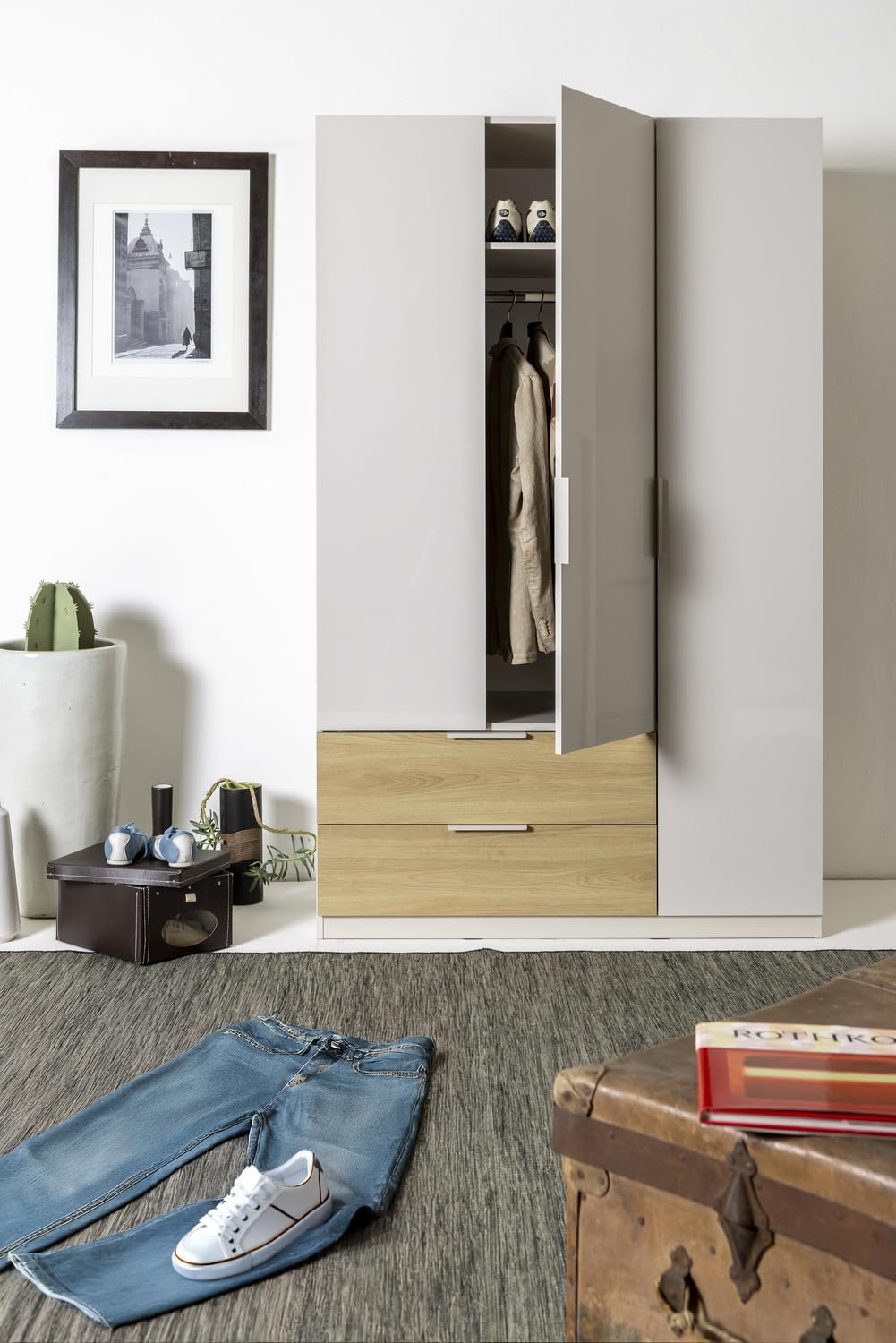 Composad Macchiato Teen Armadio 3 Ante 2 Cassetti Grigio Cashmere