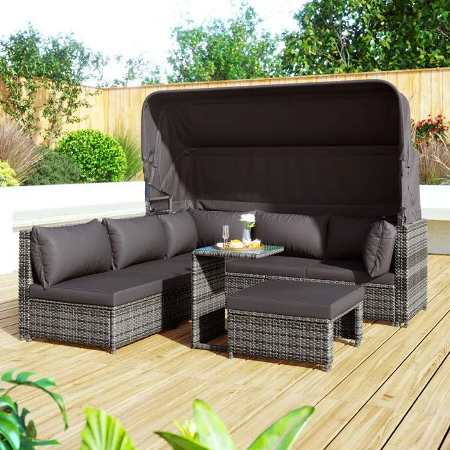Dolamaní set salotto giardino rattan grigio con baldacchino