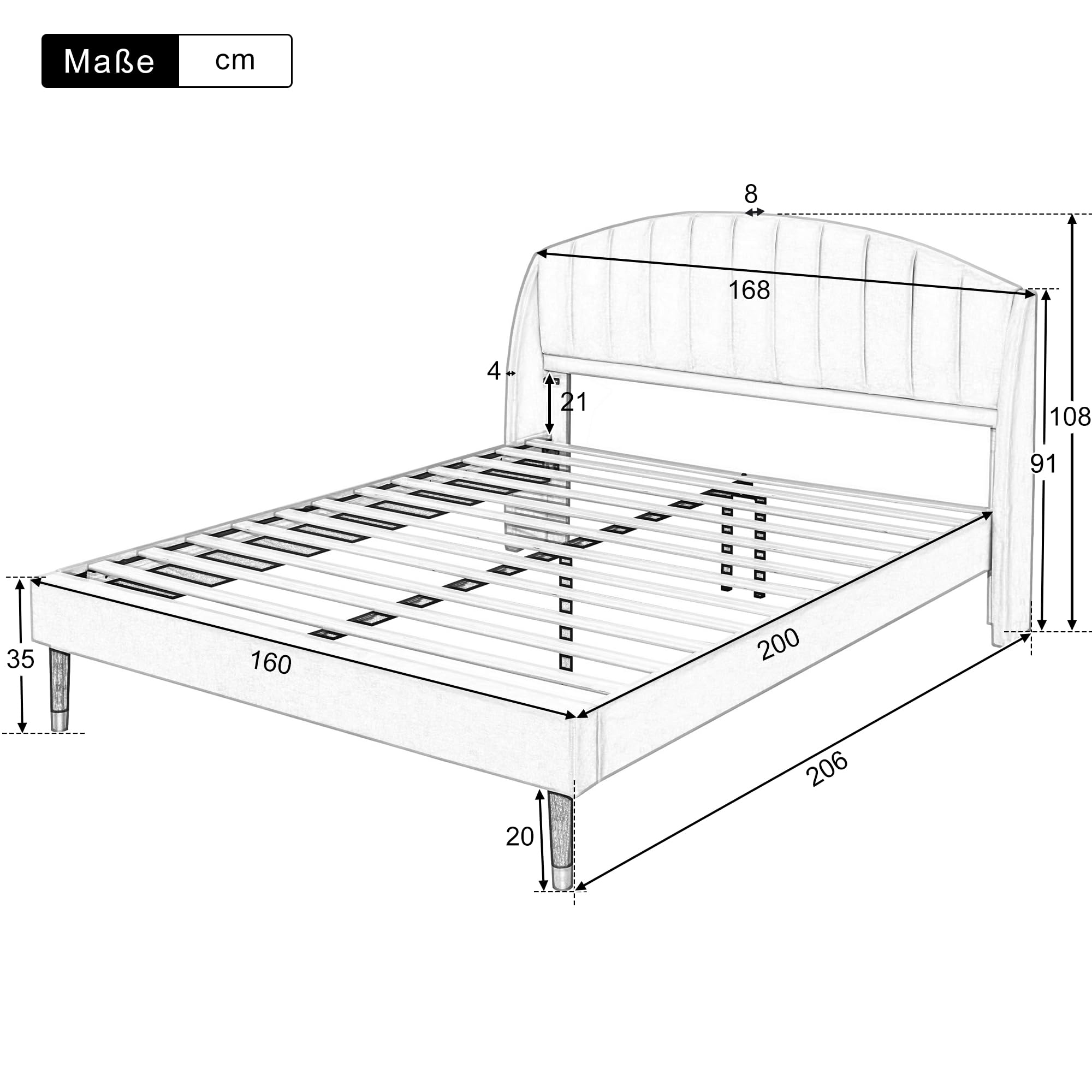 Dolamaní Letto imbottito 160x200 velluto bianco