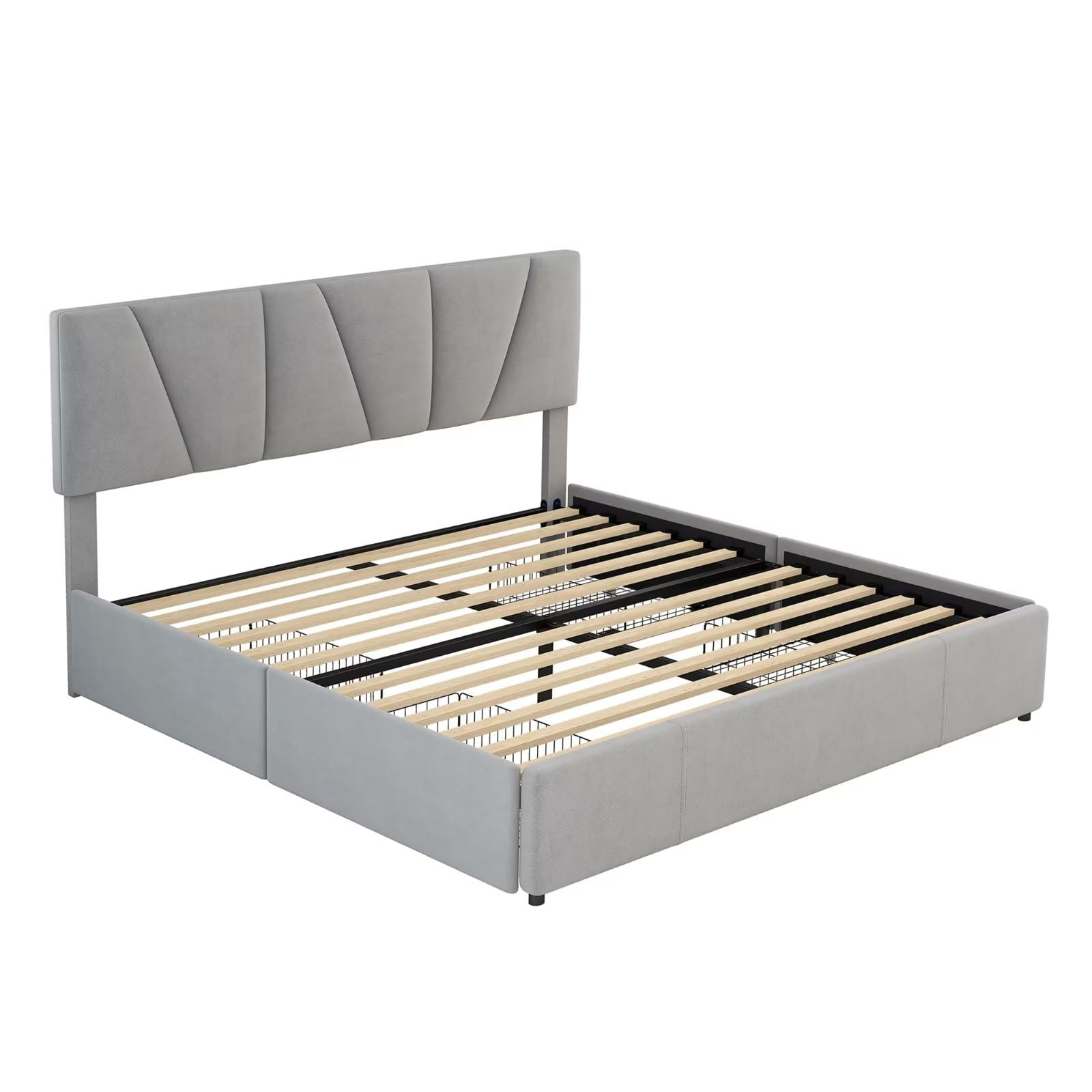 Dalamaní Letto Imbottito Velluto 160x200 Grigio 4 Cassetti