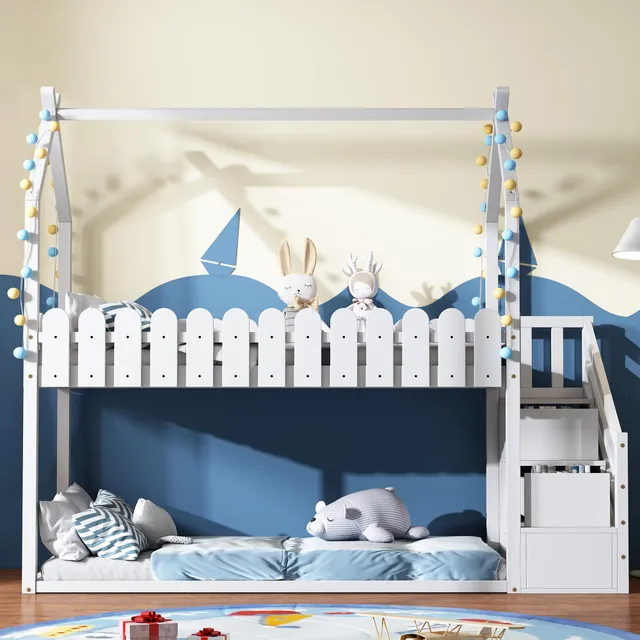 Dolamaní Letto Soppalco Casa 90x200 Legno con Scale e Cassetti
