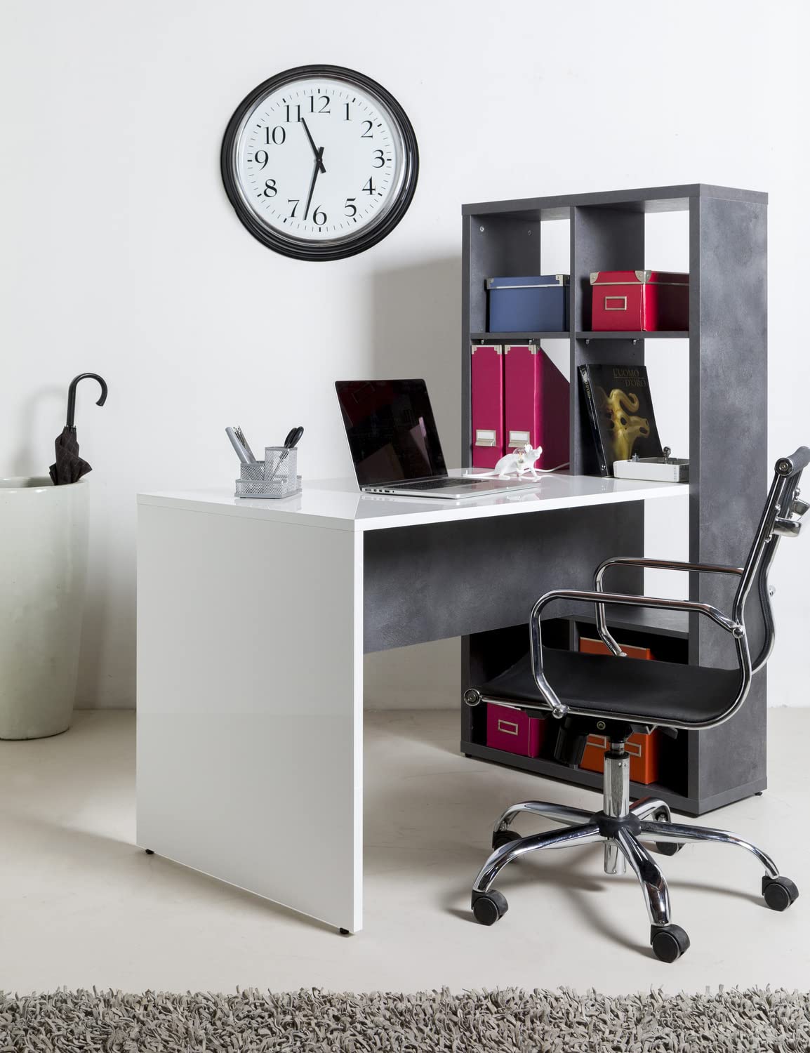 Composad Velata scrivania con libreria 8 vani grigio bianco