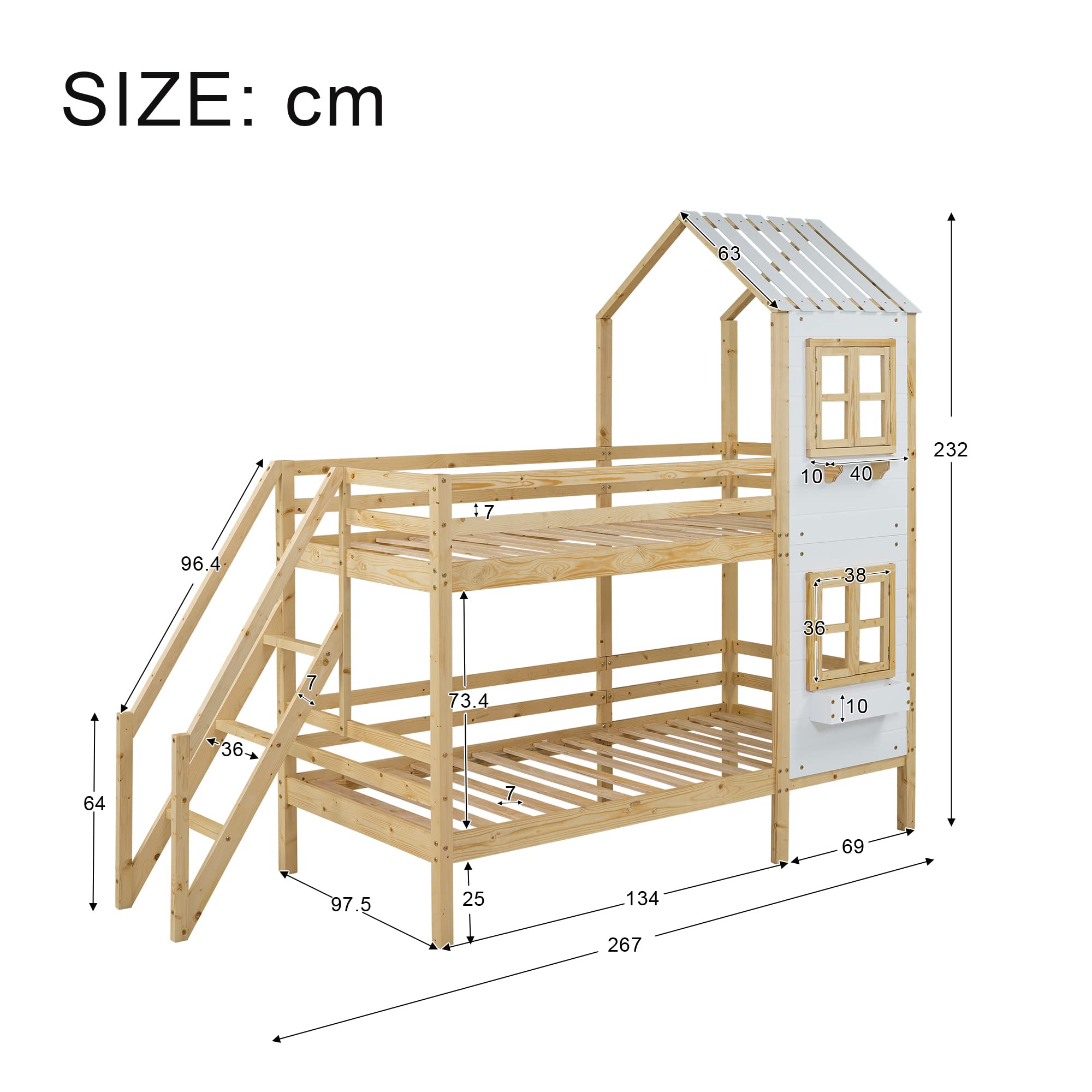 Dolamaní Letto a soppalco casetta 90x200 pino naturale