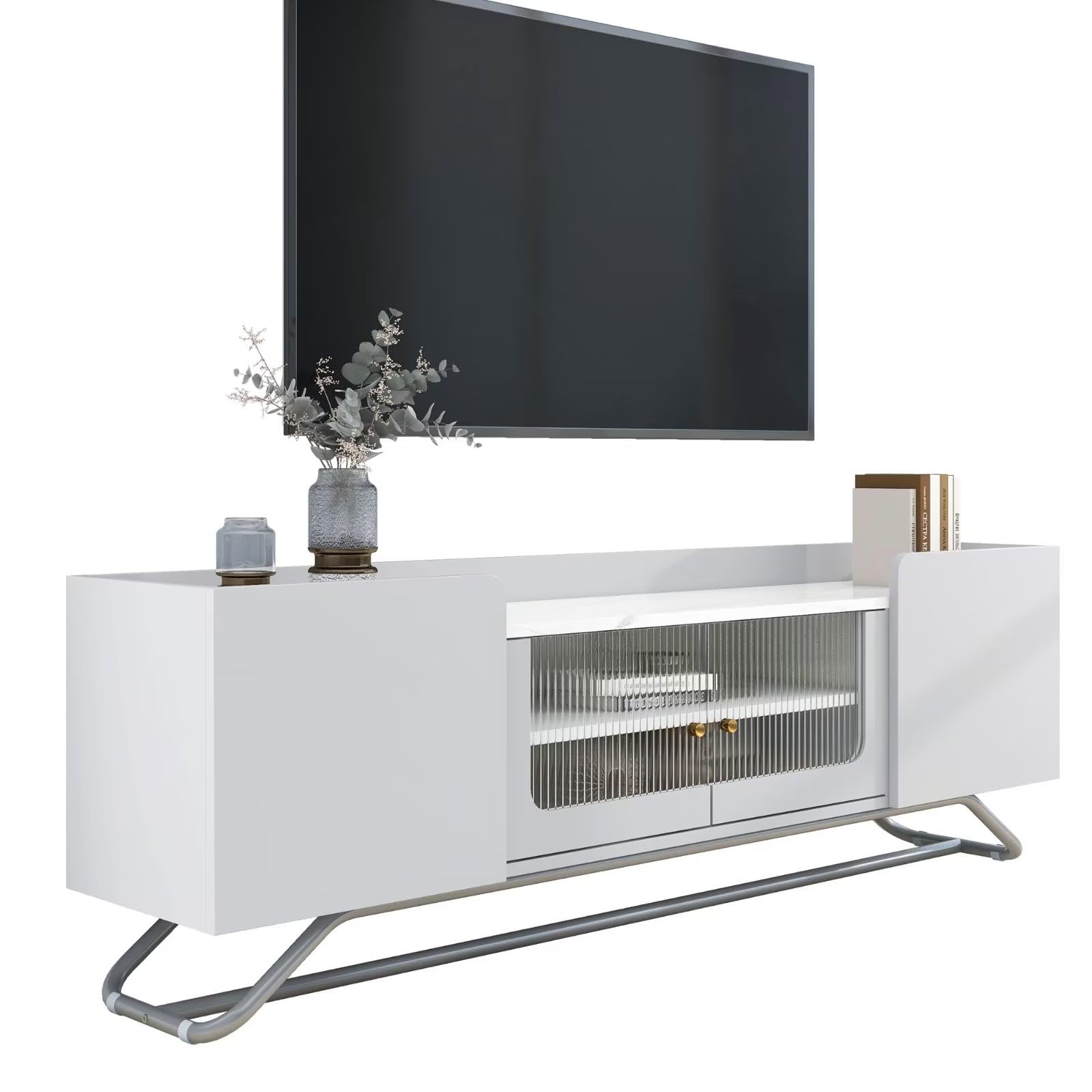 Dolamaní Mobile TV 150 cm Bianco Ante Vetro Effetto Marmo