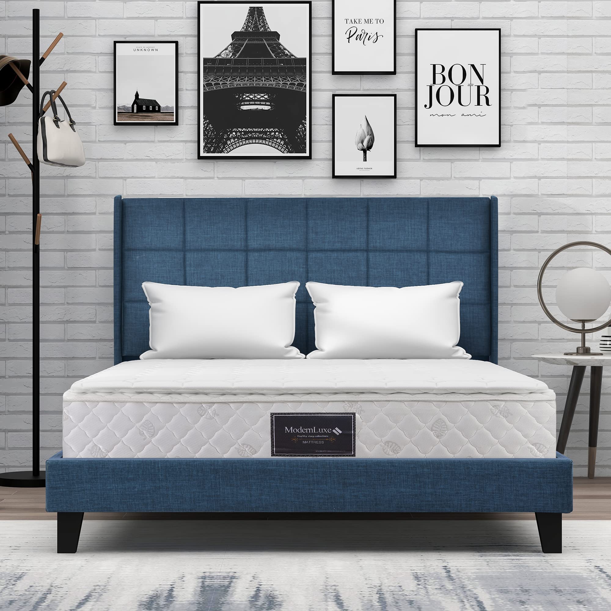 Dolamaní Letto imbottito 140x200 blu in lino con rete