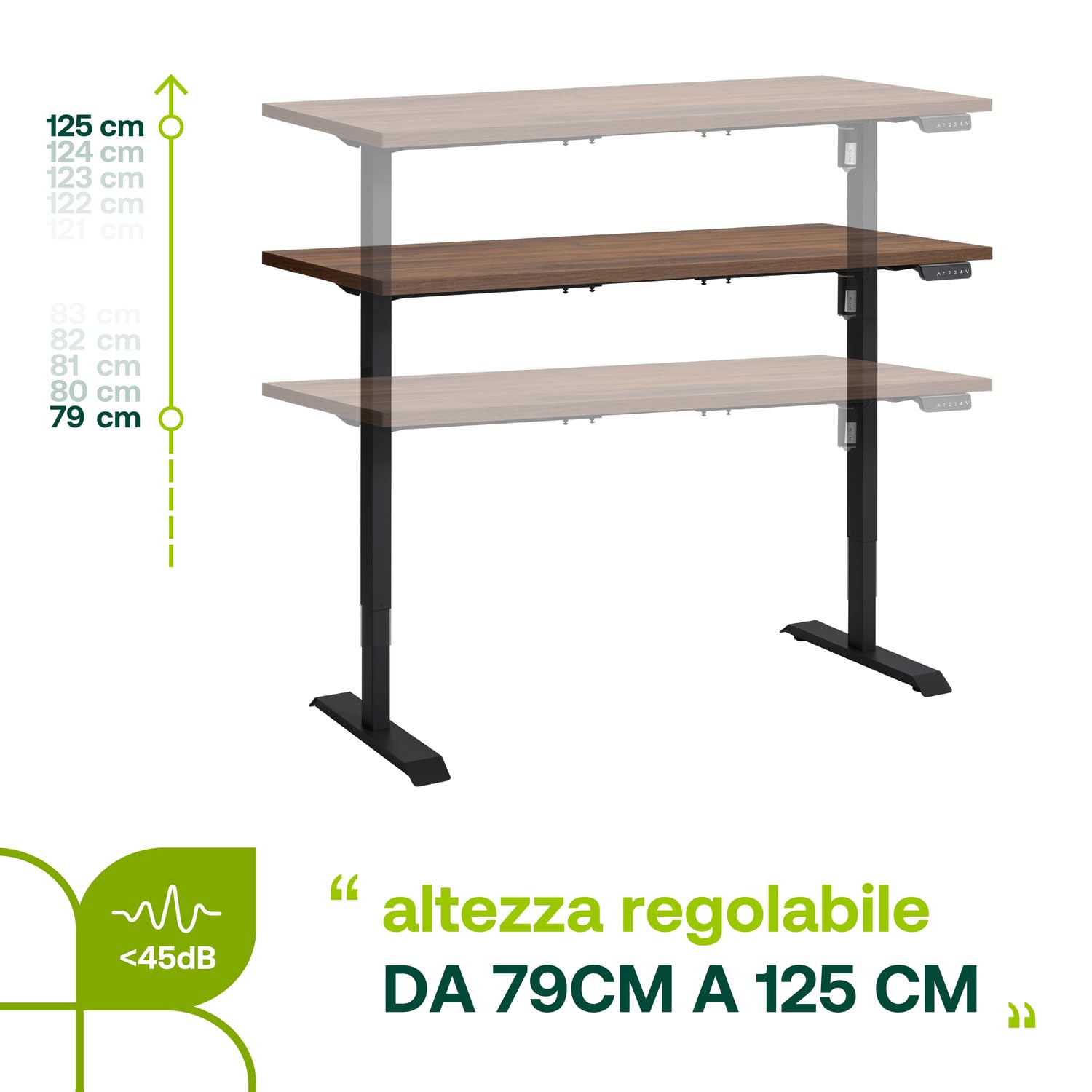 Composad Energia Scrivania Regolabile 150 cm Noce Brera Elettrica