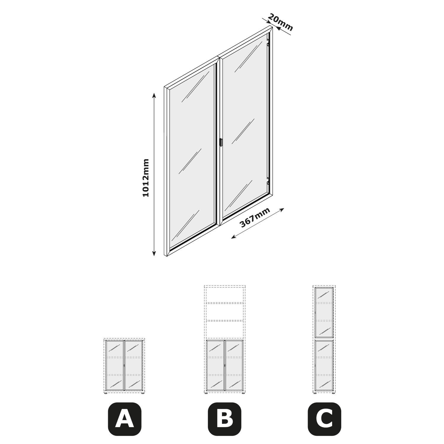 Composad Rilega LB8055 ante vetro libreria coppia 73,7 cm