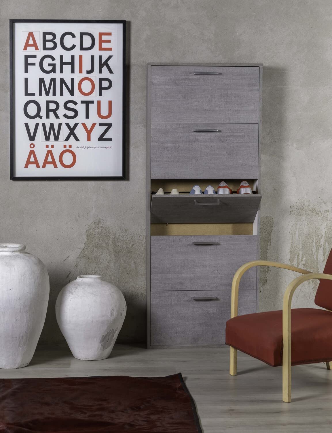 Composad Facile scarpiera 5 ribalte grigio cemento slim