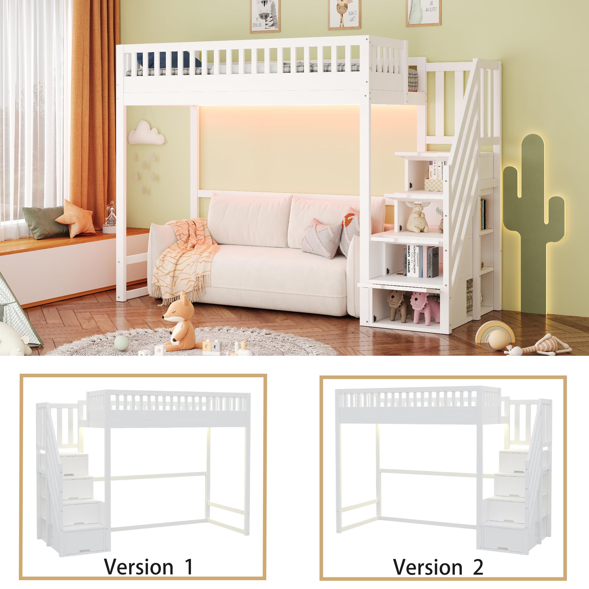 Dolamaní Letto a soppalco 90x200 bianco LED scala