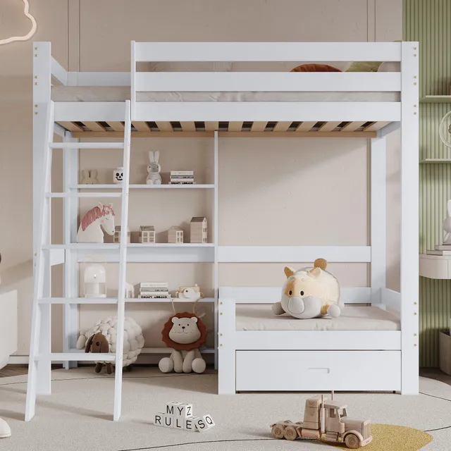 Dolamaní letto a soppalco 90x200 bianco con divano