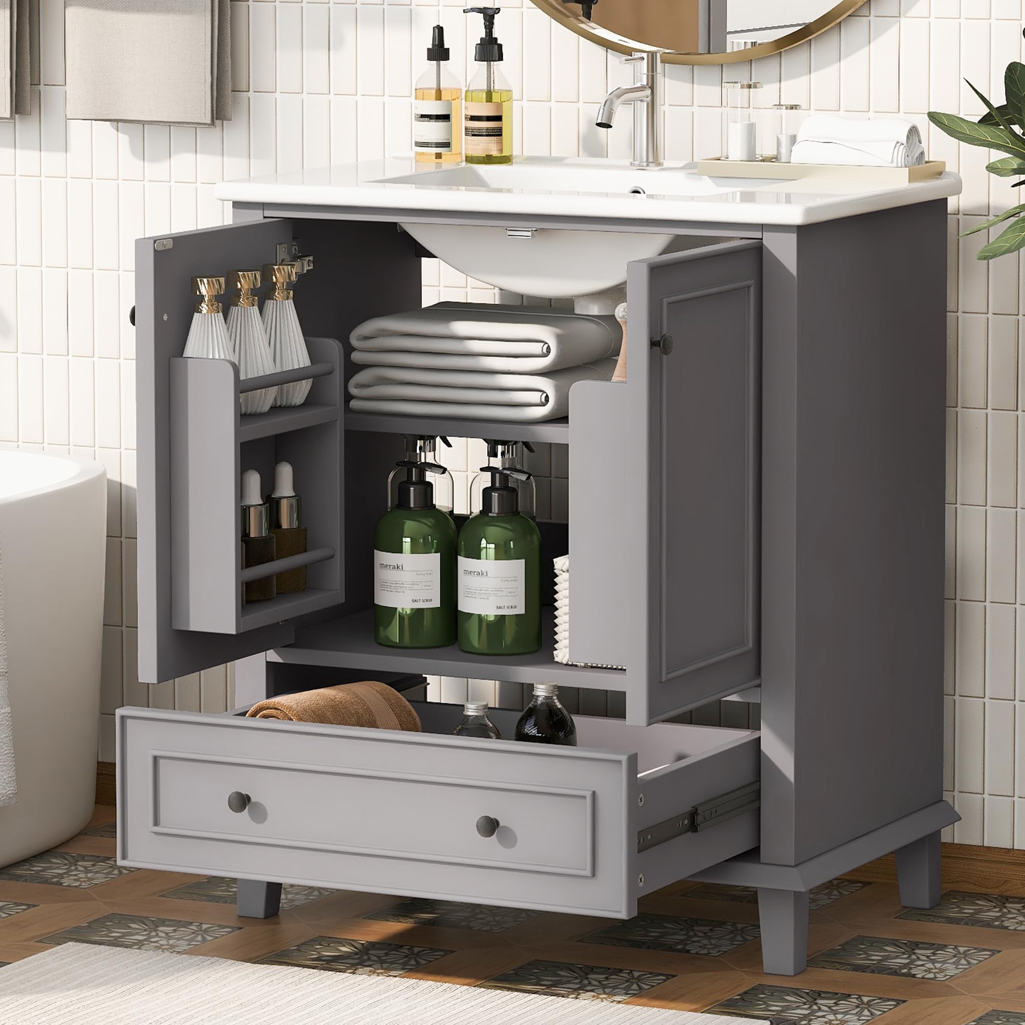 Dolamaní Mobile bagno con lavabo 73x45x87 cm grigio