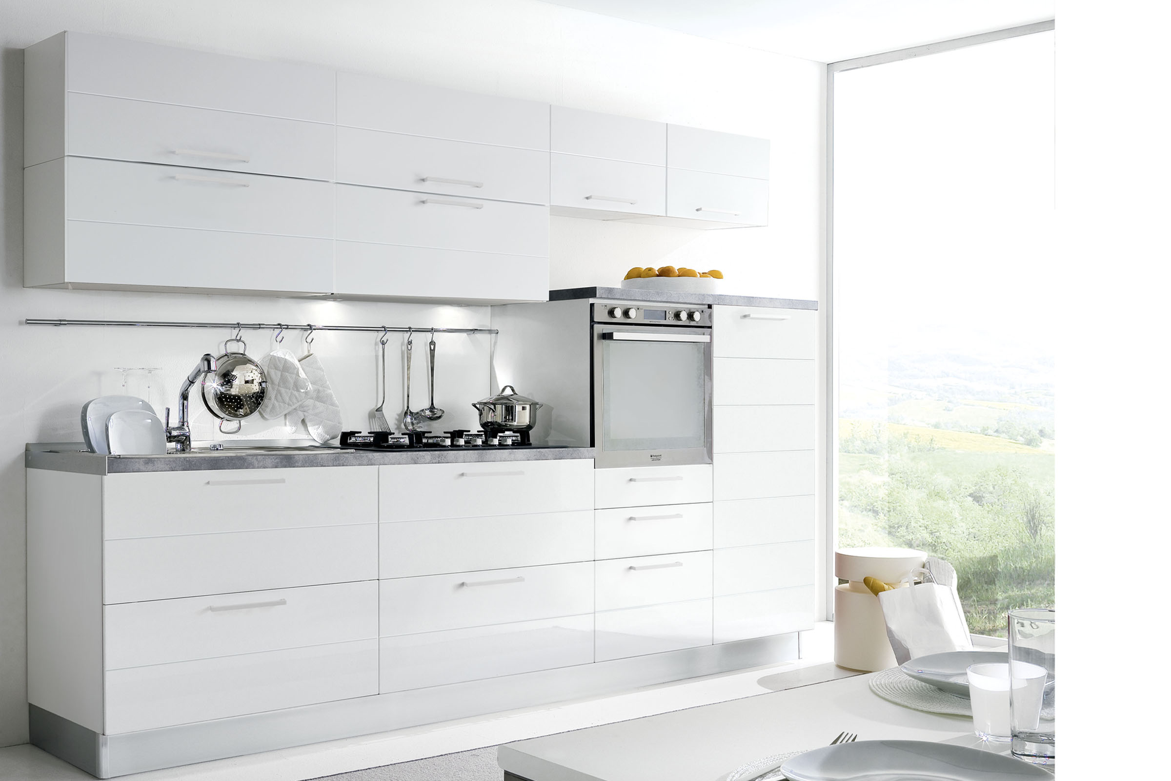 S75 SHINING Vania cucina 300 cm bianco lucido