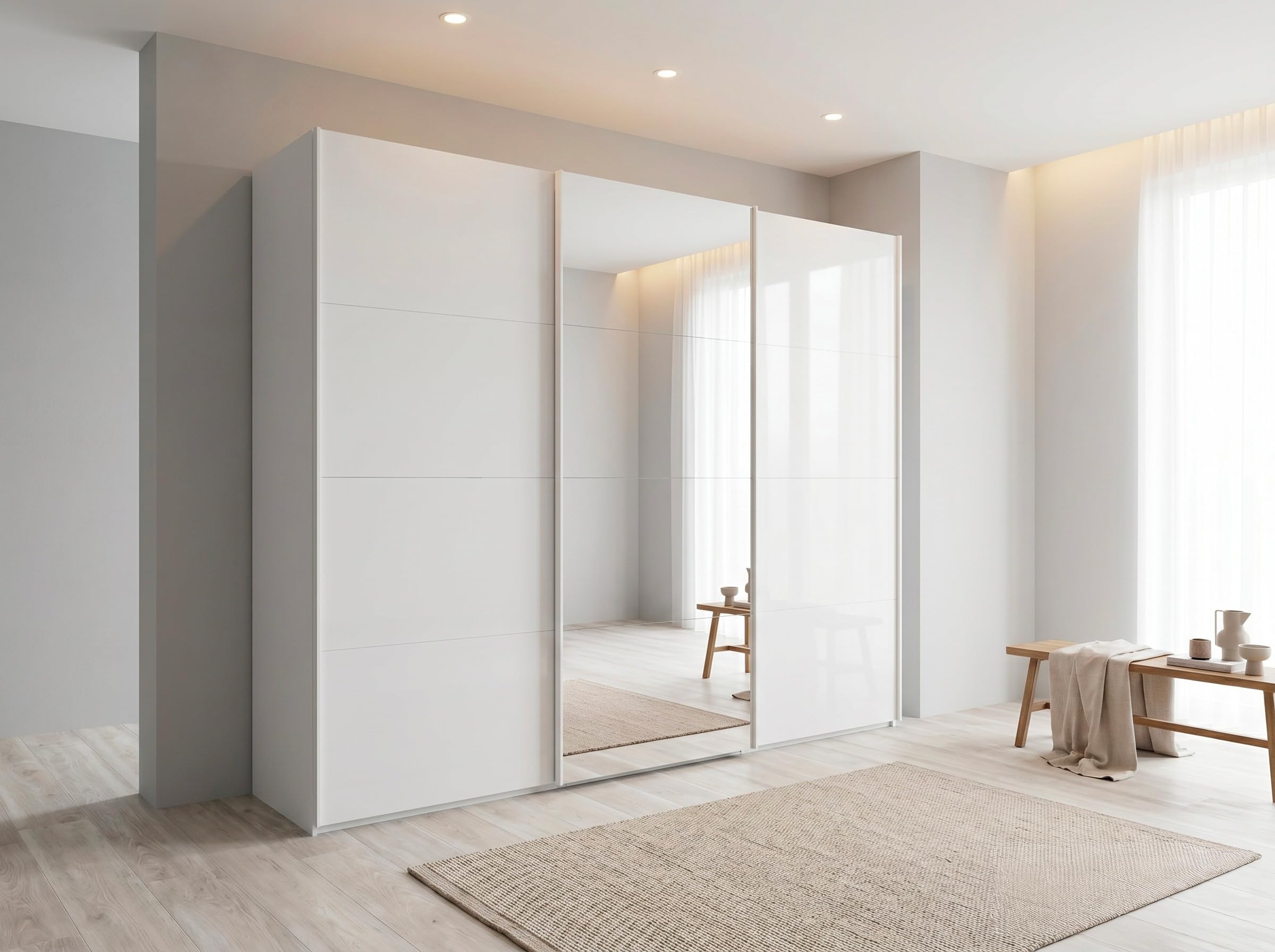 Composad Systema Armadio 3 Ante 1 Specchio Bianco Laccato 304cm