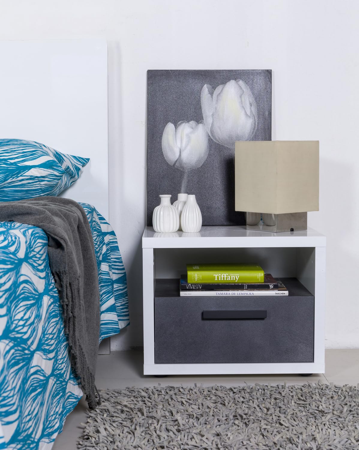 Composad Velata Comodino 1 Cassetto Grigio Tadao Bianco