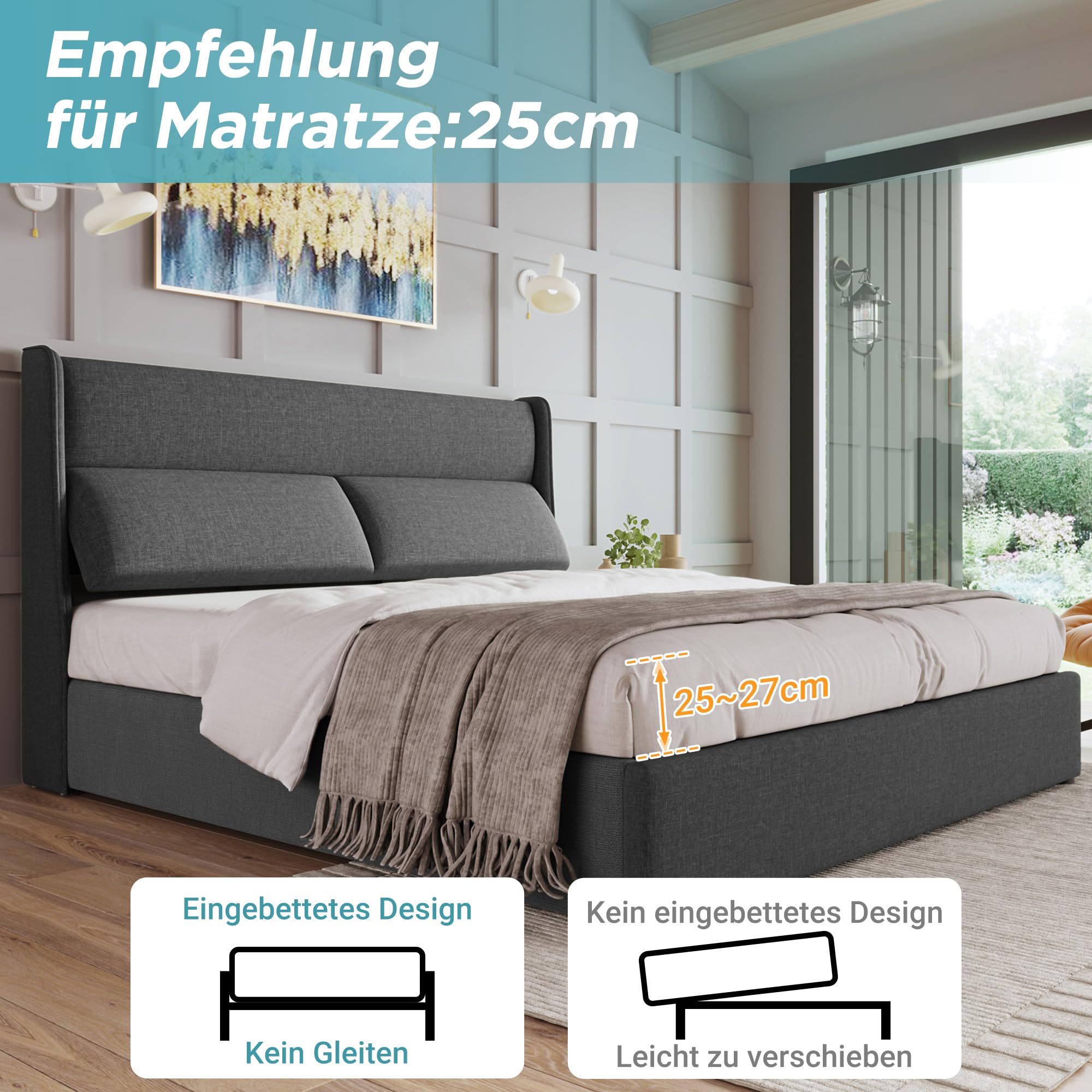 Dolamaní letto matrimoniale contenitore 160x200 grigio lino