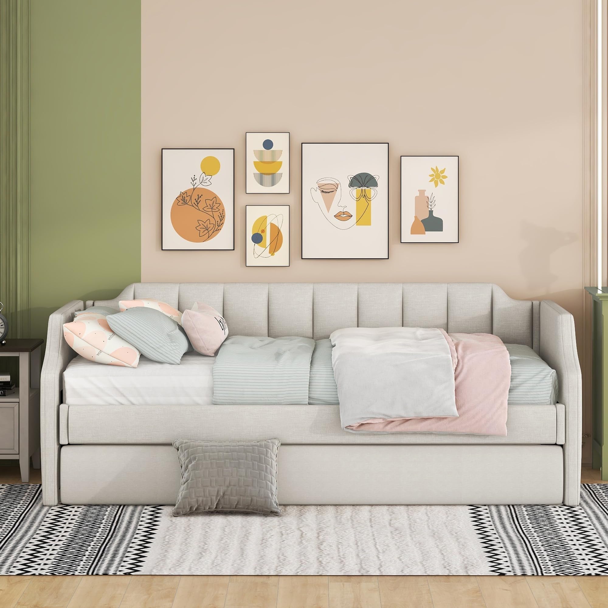 Dolamaní letto imbottito beige 90x200 con letto ospiti