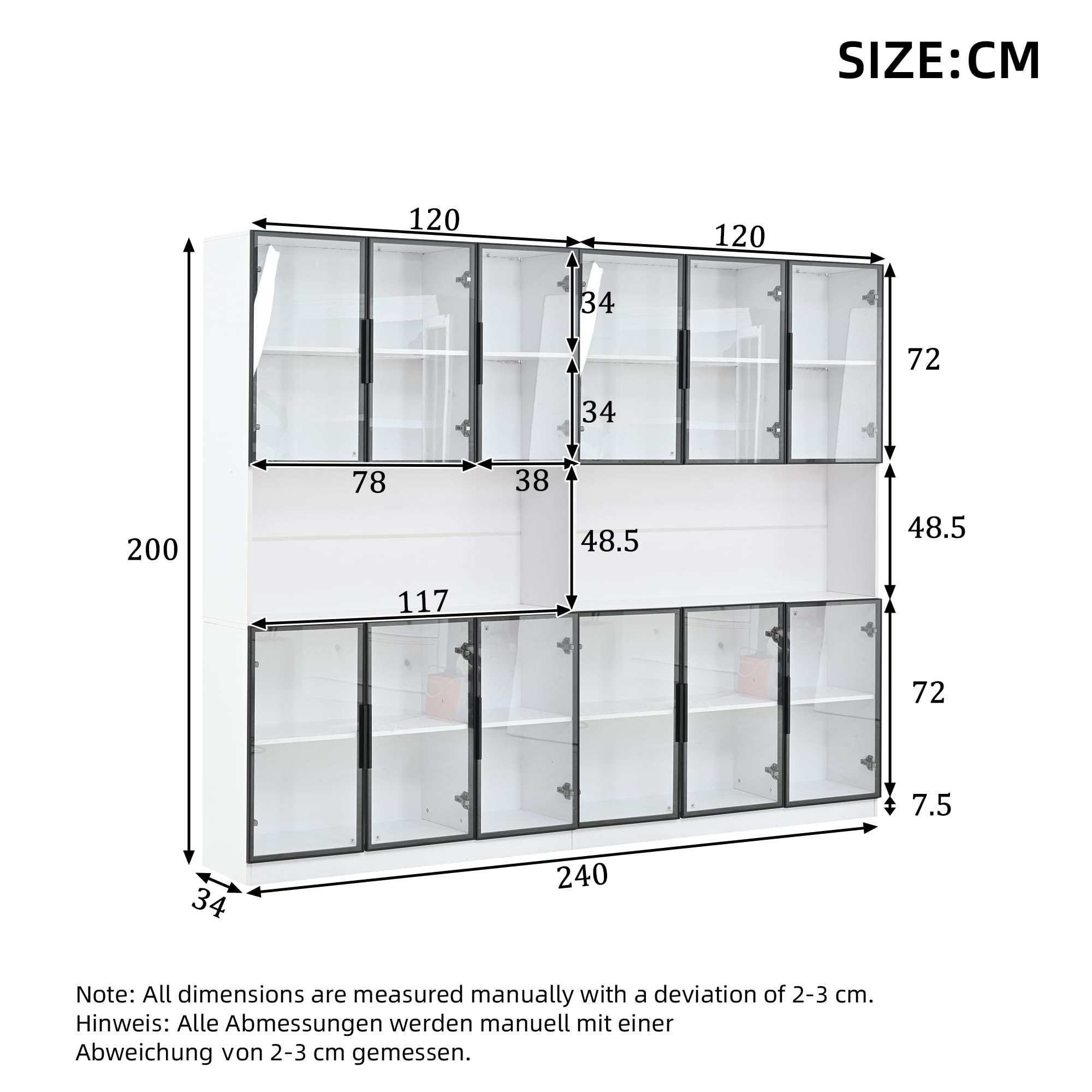 Dolamaní Vetrina LED Bianca 240x34x200 cm 12 Ante Vetro