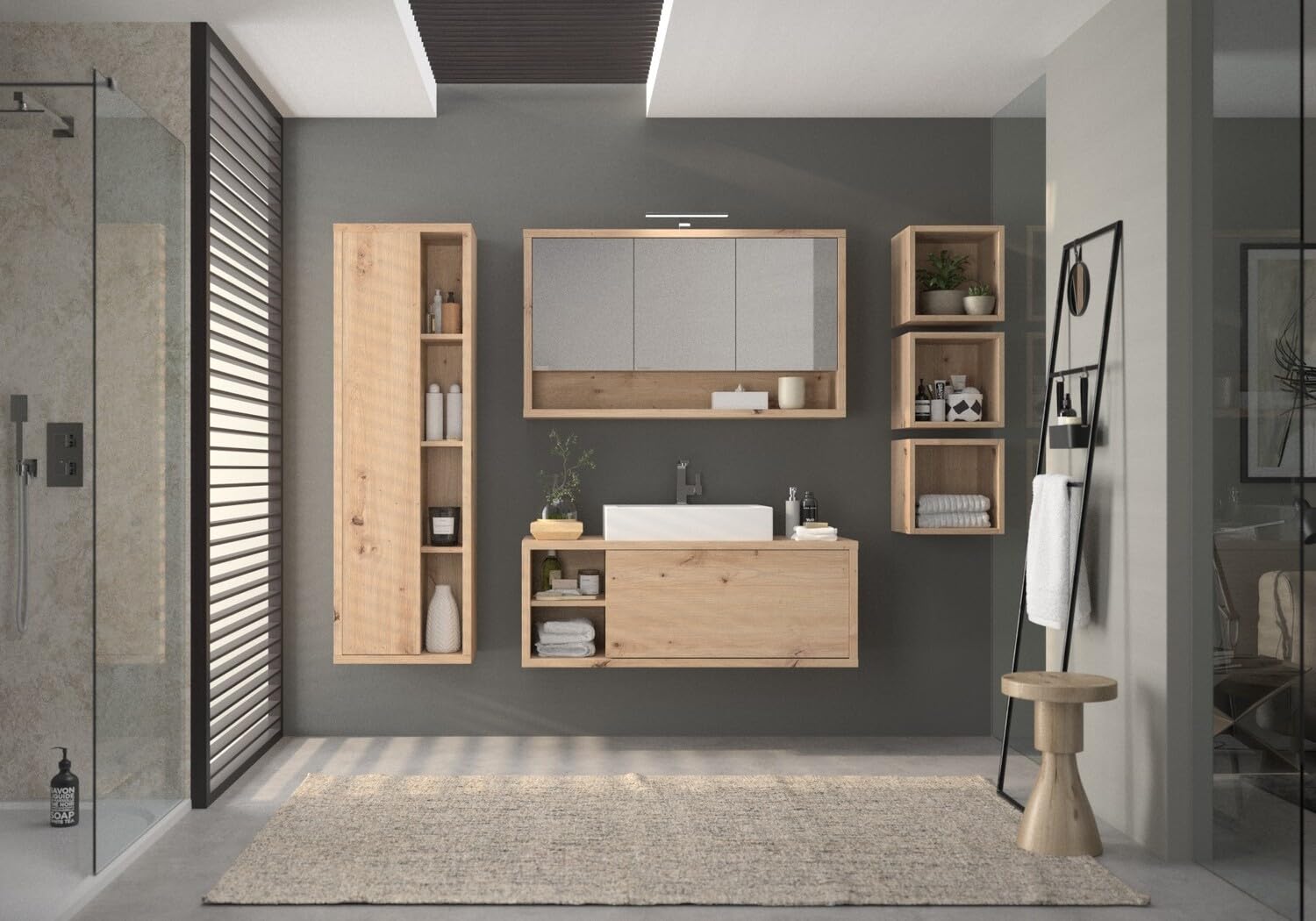 Composad Ladama colonna bagno 1 anta rovere mielato