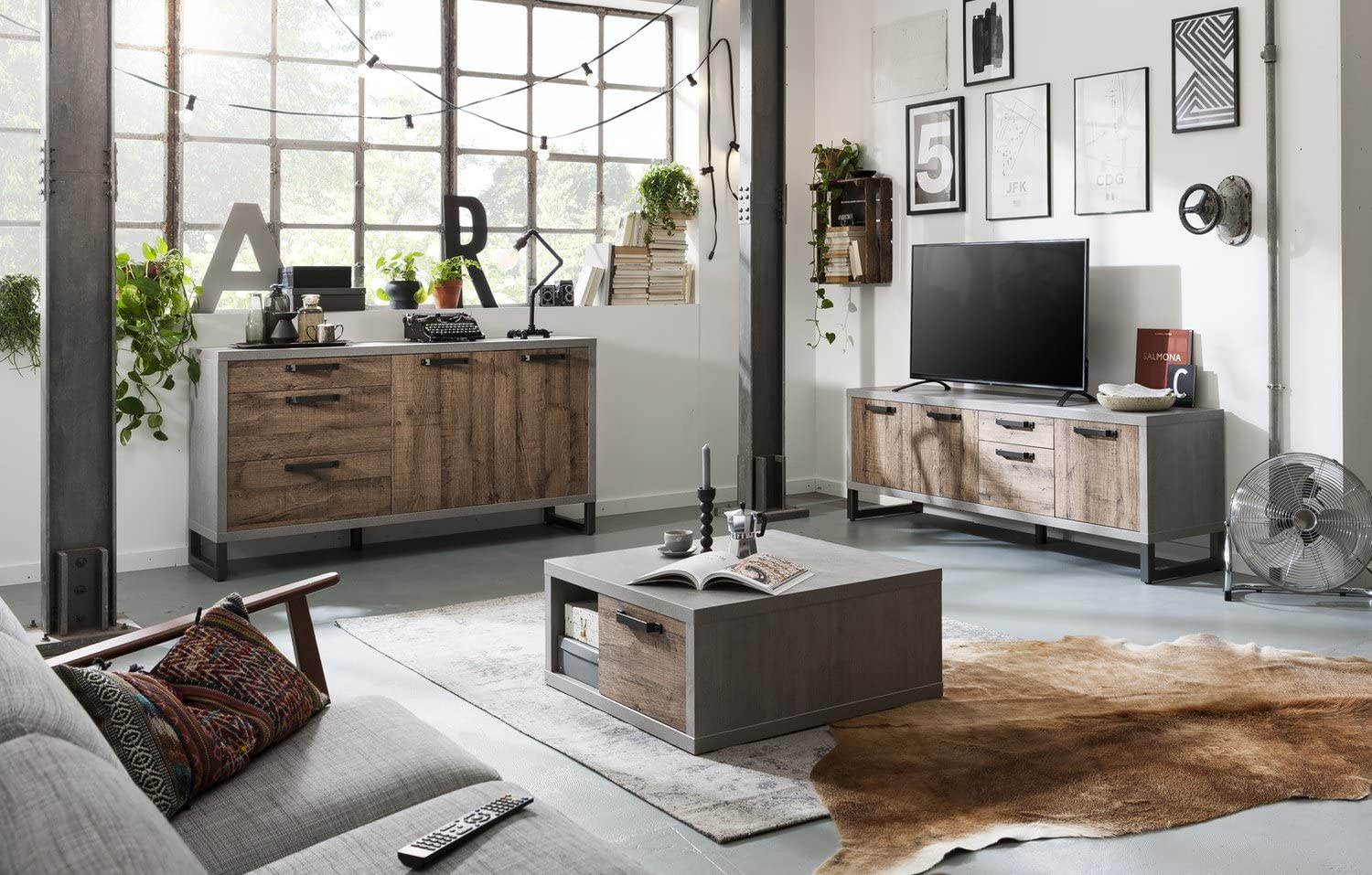 Composad Lafabrica Set 3 Mobili Soggiorno Rovere Cemento Industrial