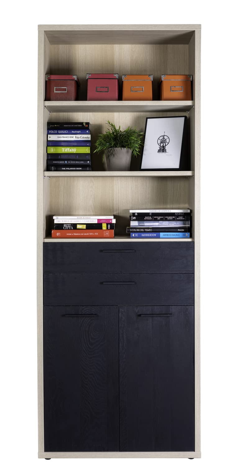 Composad Davinci Libreria 2 Ante 2 Cassetti 3 Vani Rovere Nero