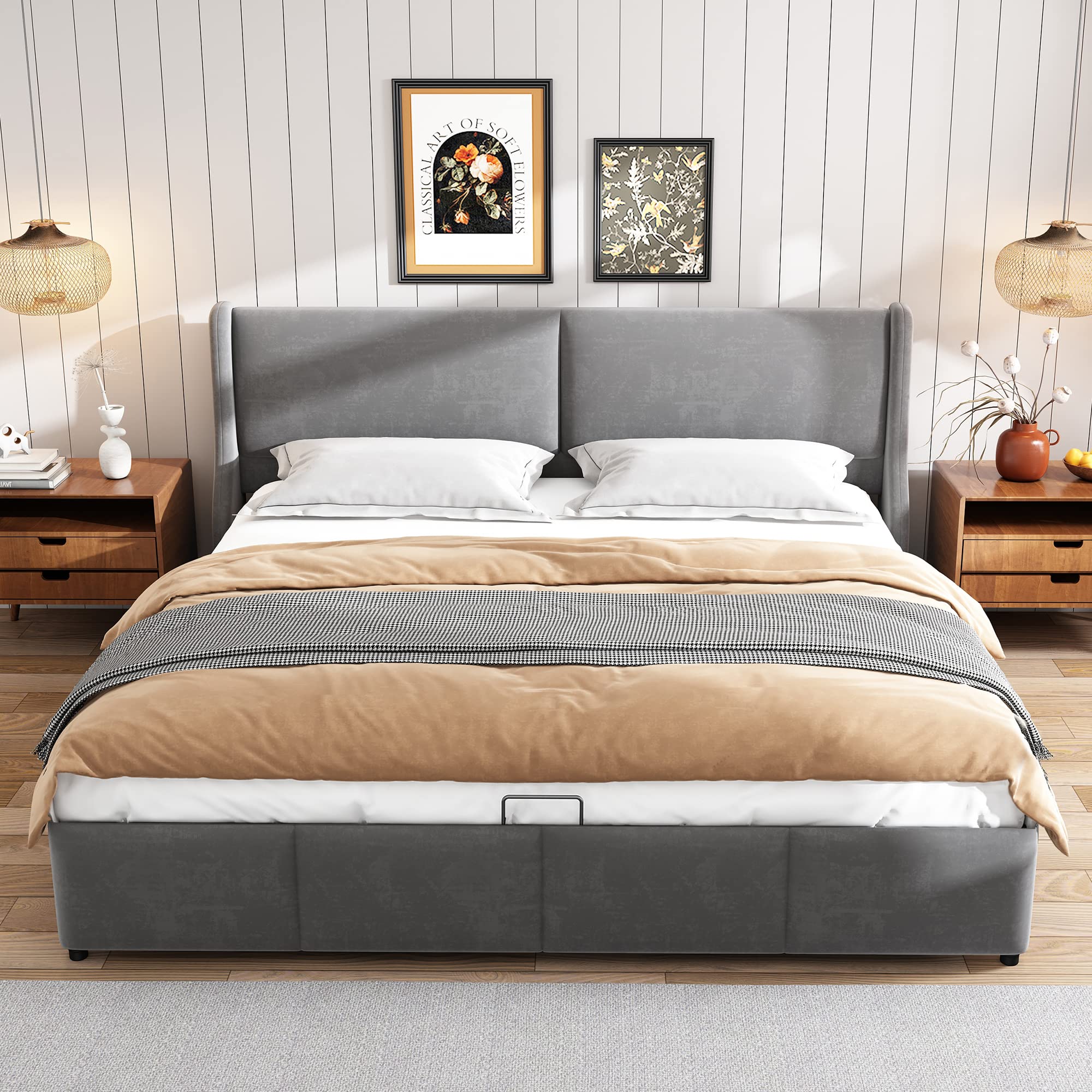 Dolamaní Letto Matrimoniale Contenitore 160x200 Grigio in Velluto