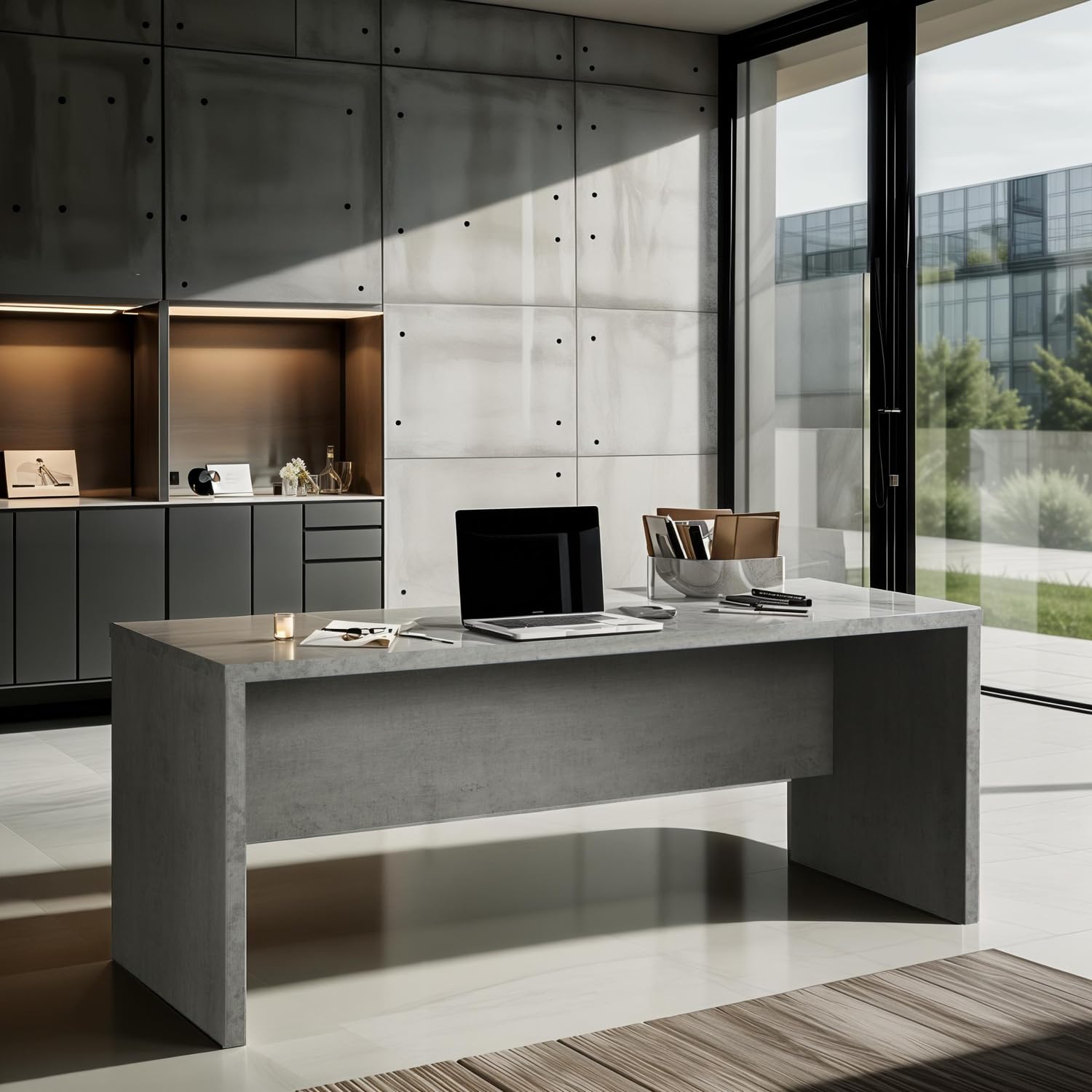 Composad Pratico set ufficio 4 pezzi grigio cemento e bianco