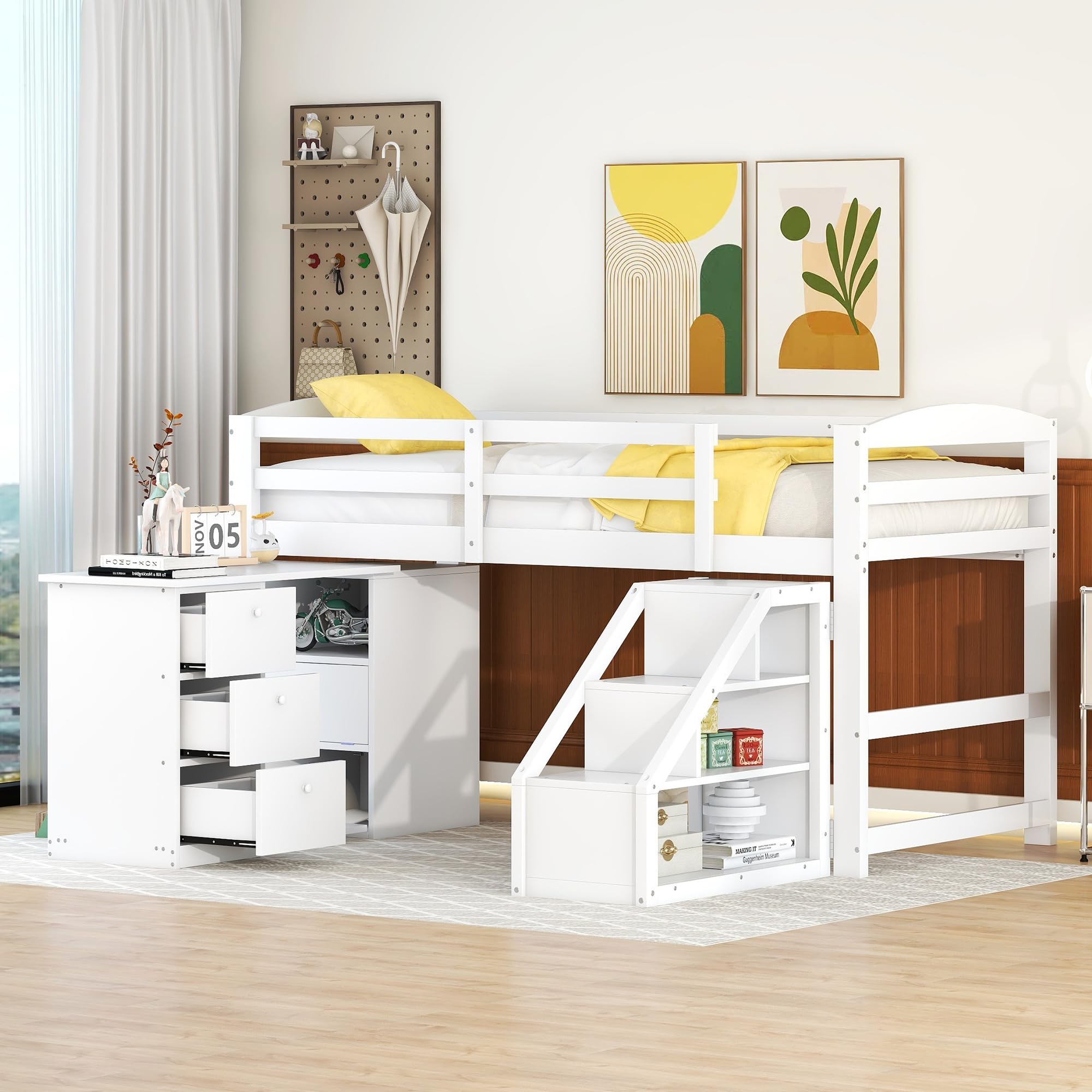 Dolamaní Letto a soppalco 90x200 bianco con scrivania salvaspazio