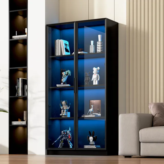 Dolamaní Vetrina in vetro 80x40x160 nera con LED e 2 ante