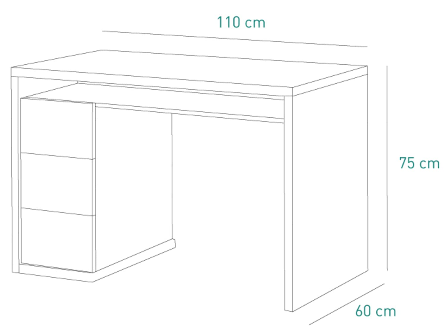 Composad Moneta Scrivania 3 Cassetti Cemento Bianco 110 cm