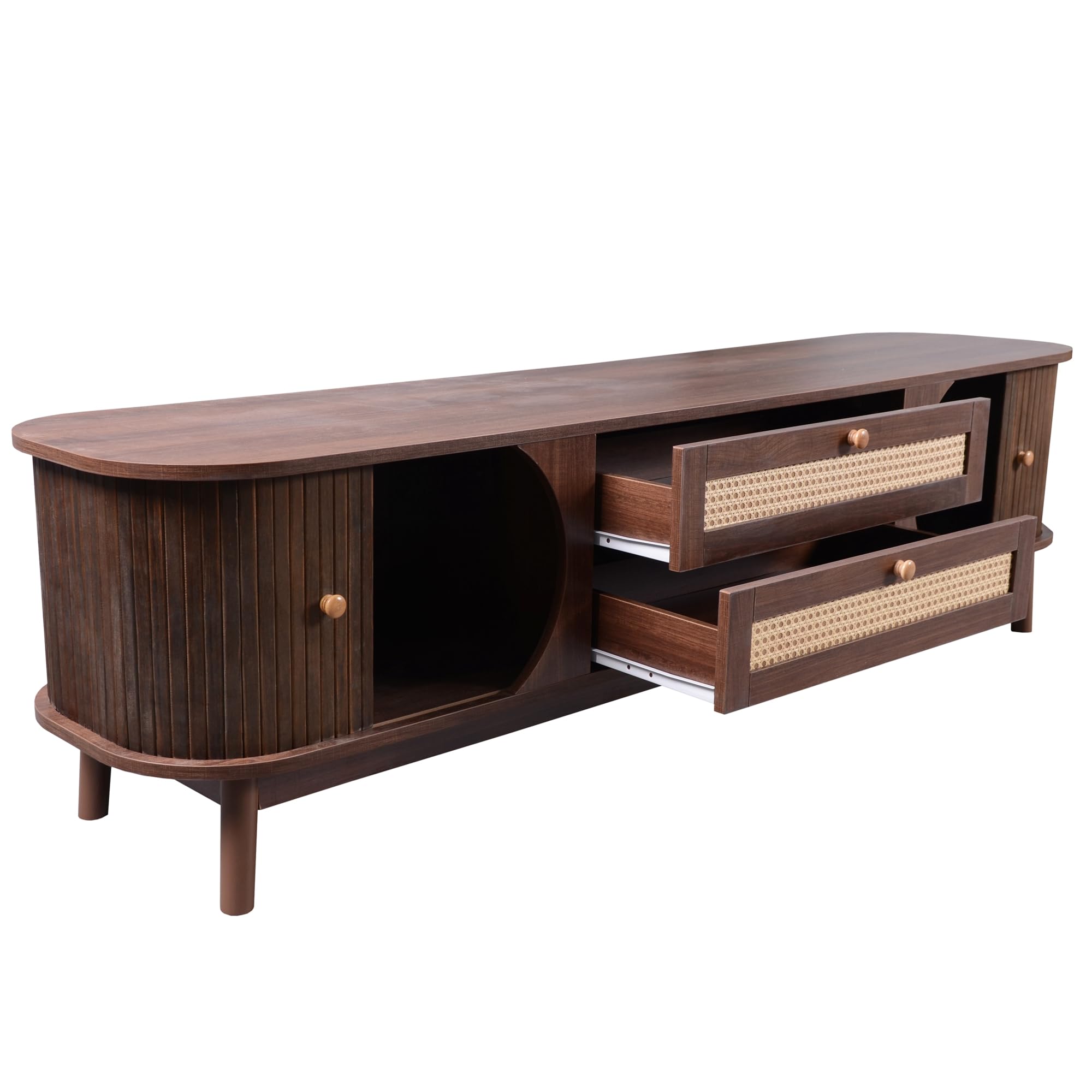 Dolamaní Mobile TV 170 cm Legno Scuro con Rattan 2 Ante