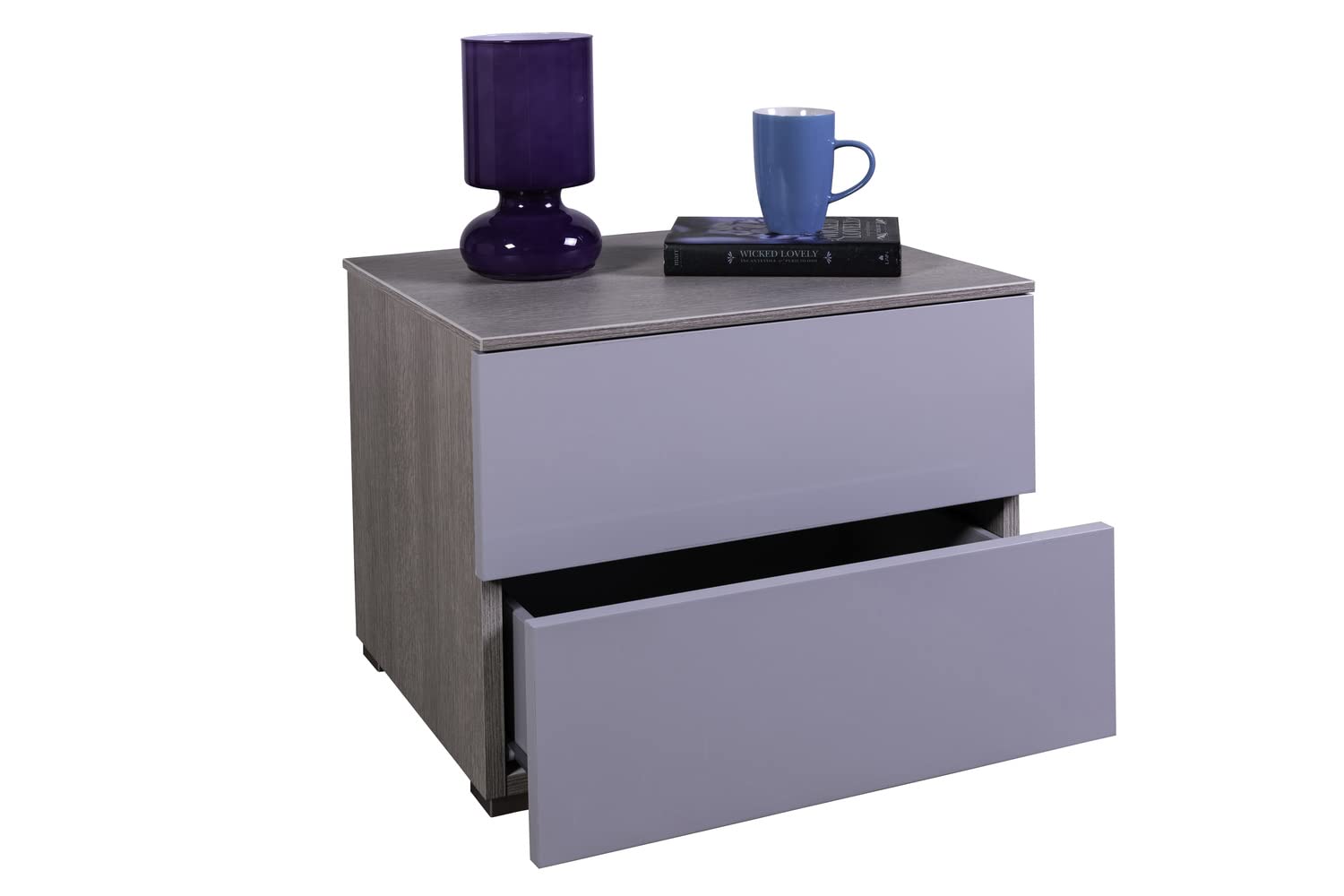 Composad Comodino 2 Cassetti Rovere Grey Oak senza Maniglie